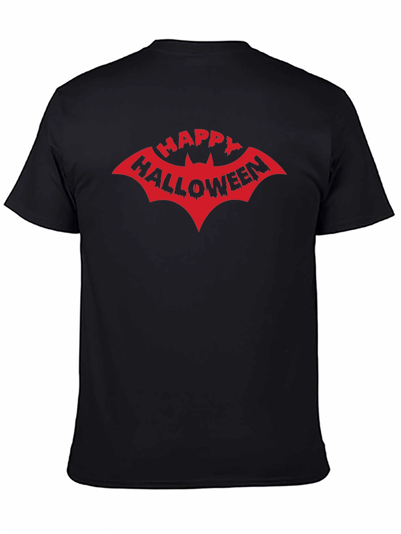 Happy Halloween Bat Graphic Tee - Black Cotton T-Shirt