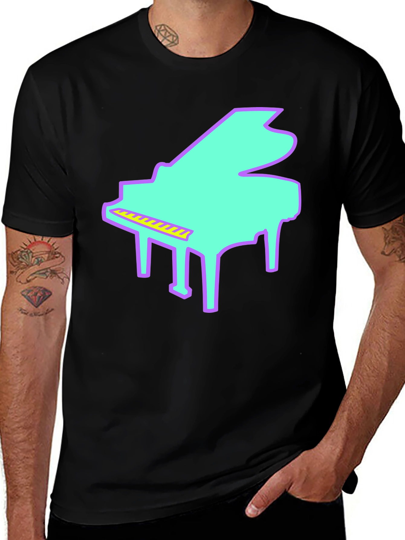 Retro Piano Graphic T-Shirt - Black Tee
