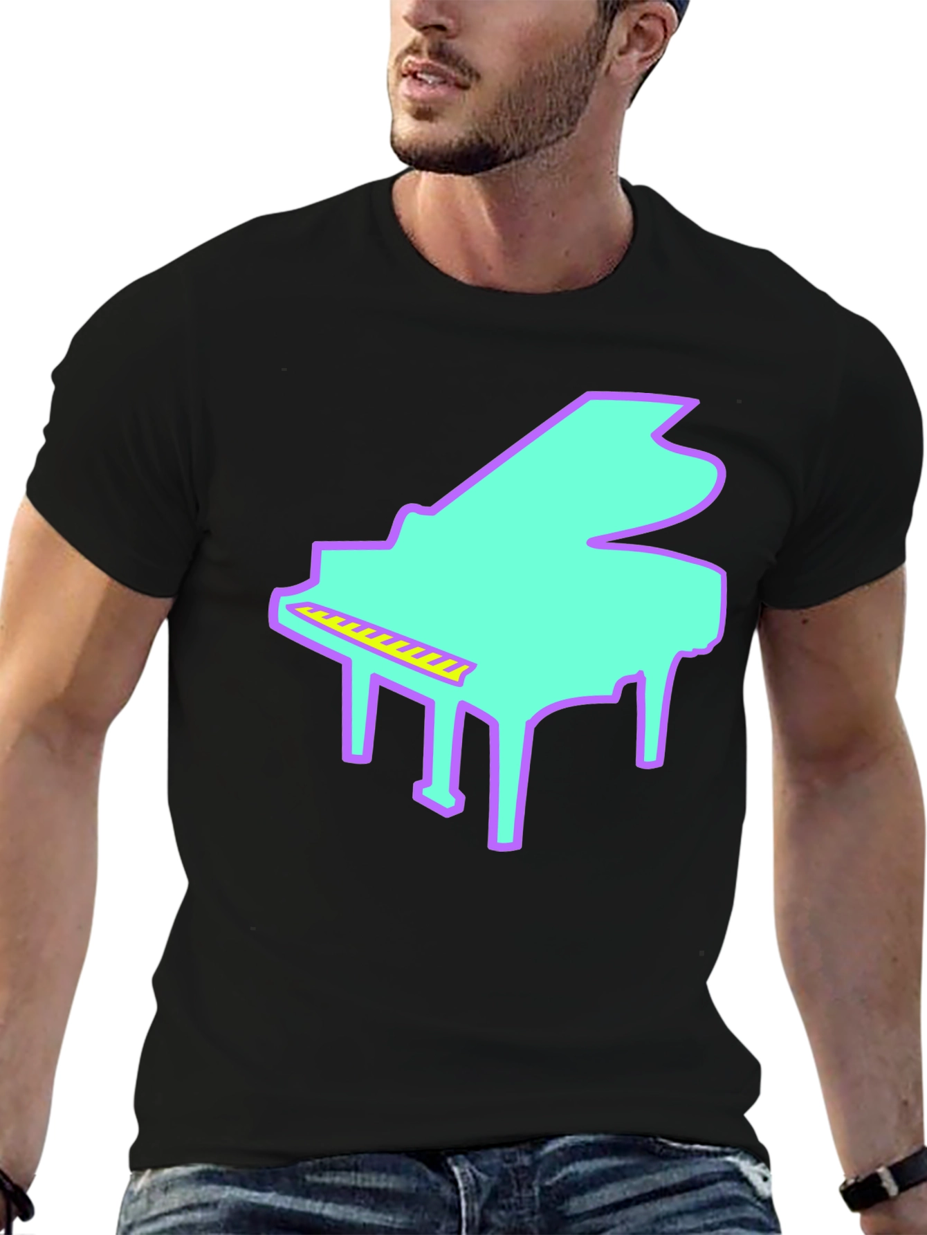 Retro Piano Graphic T-Shirt - Black Tee