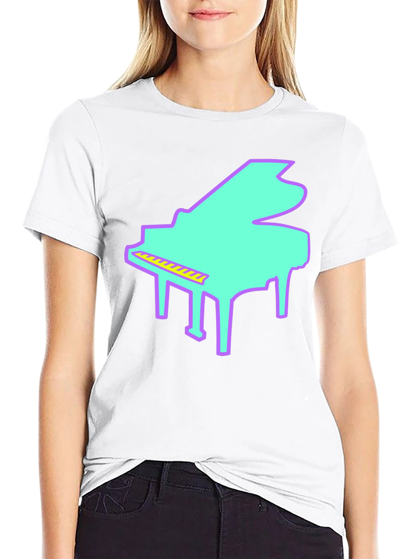 Retro Piano Graphic T-Shirt - Black Tee