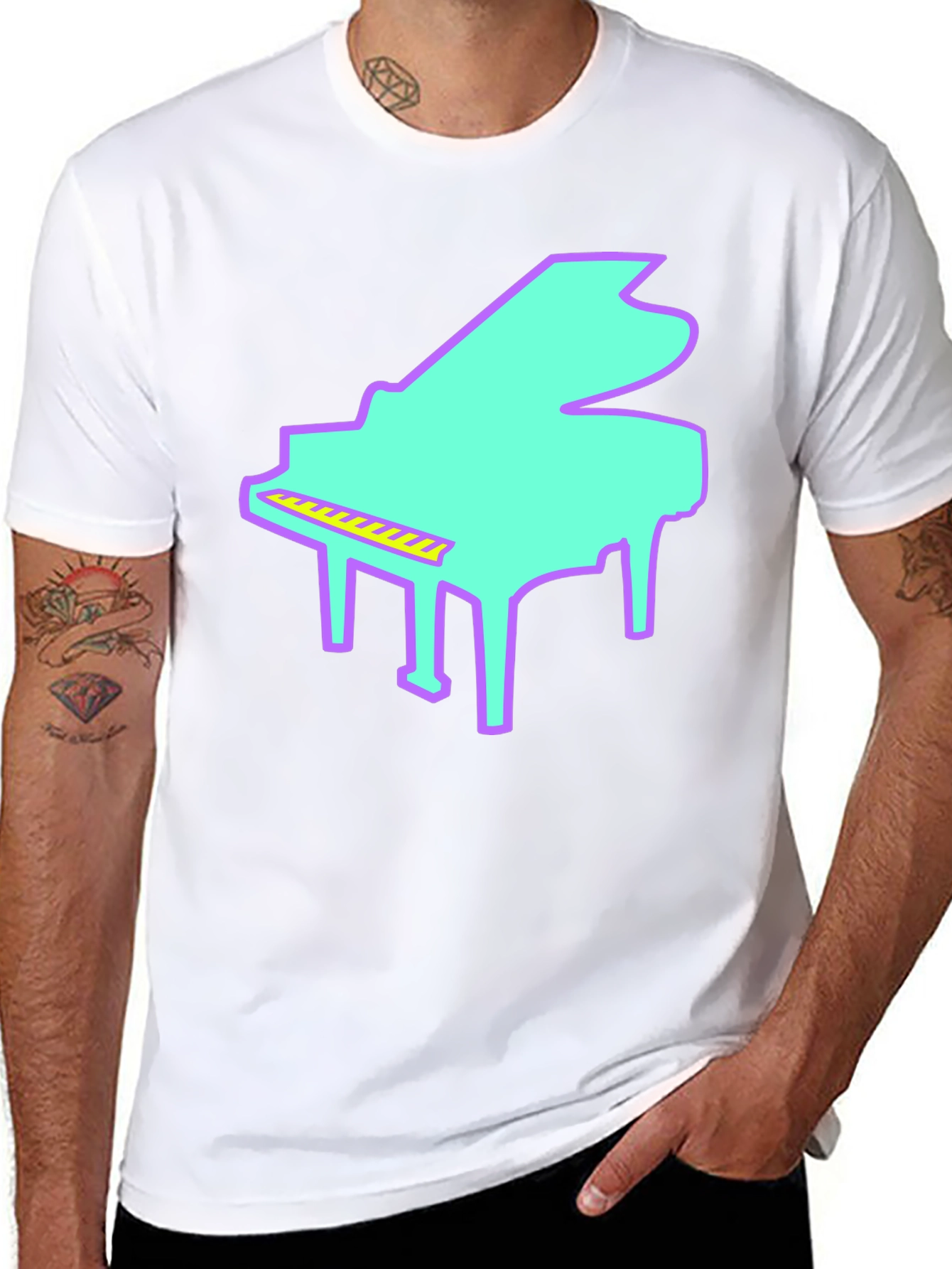 Retro Piano Graphic T-Shirt - Black Tee