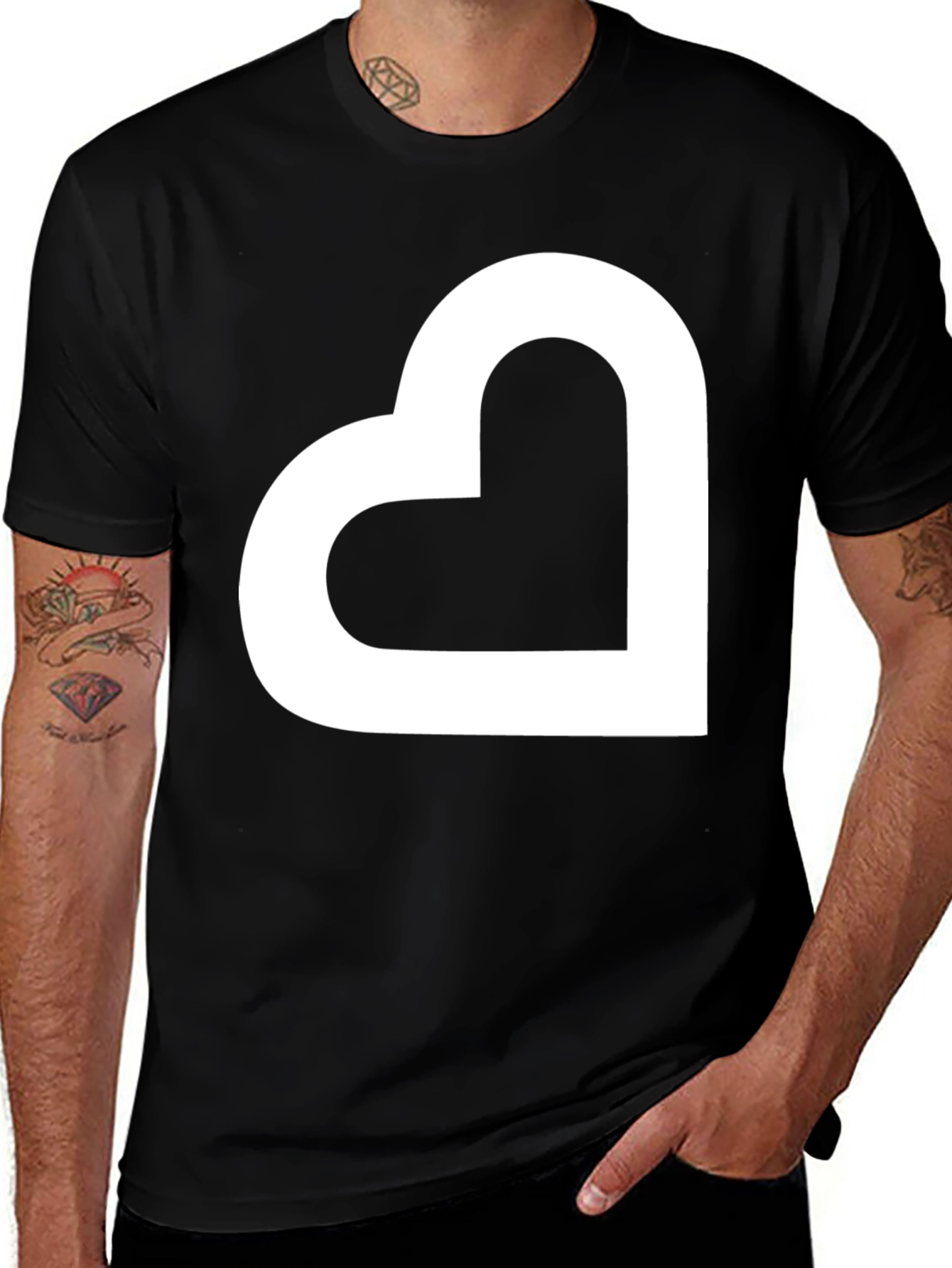 Modern Heart Graphic Tee - Black Casual Shirt