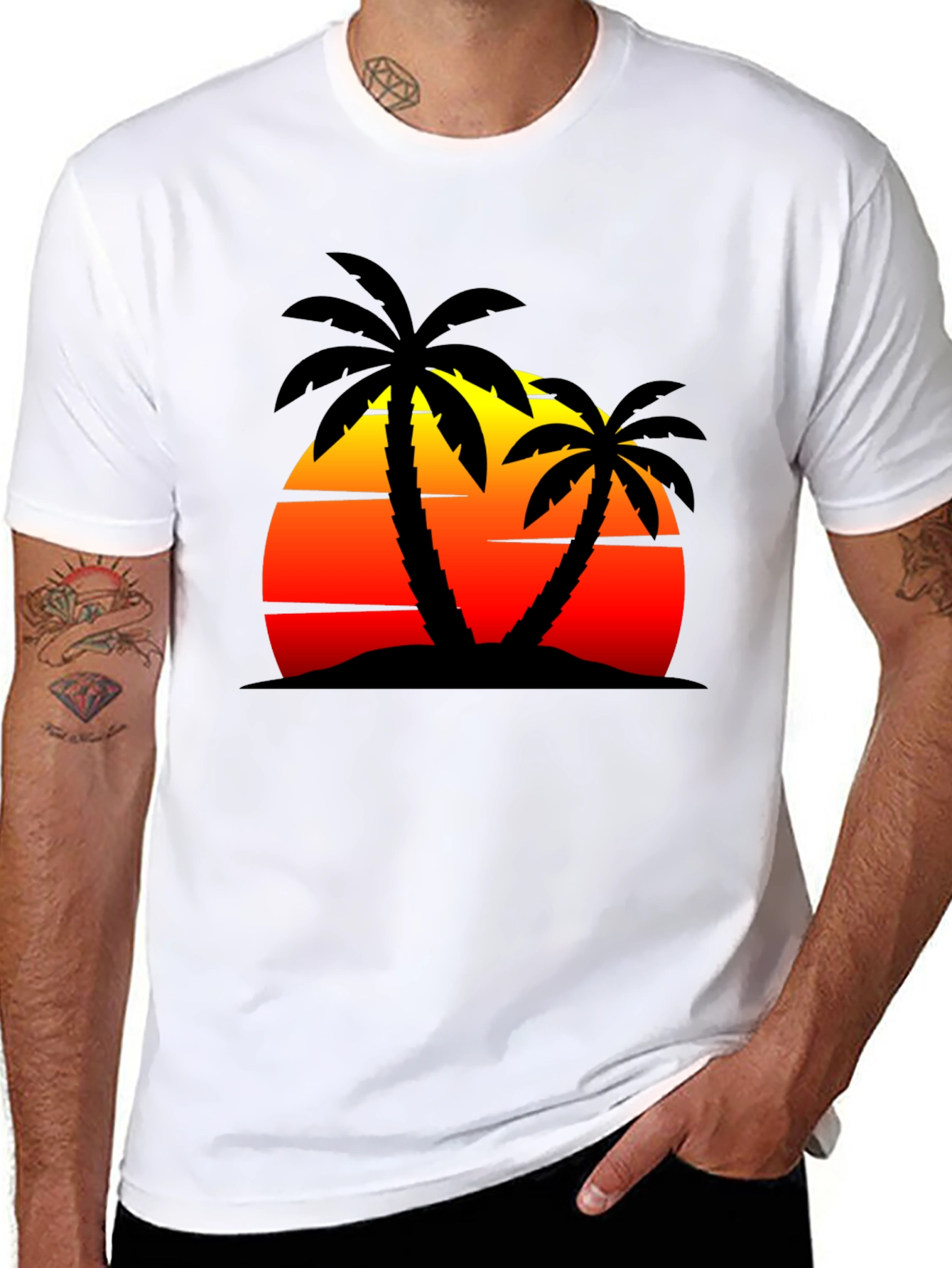 Sunset Palm Tree Graphic Black T-Shirt