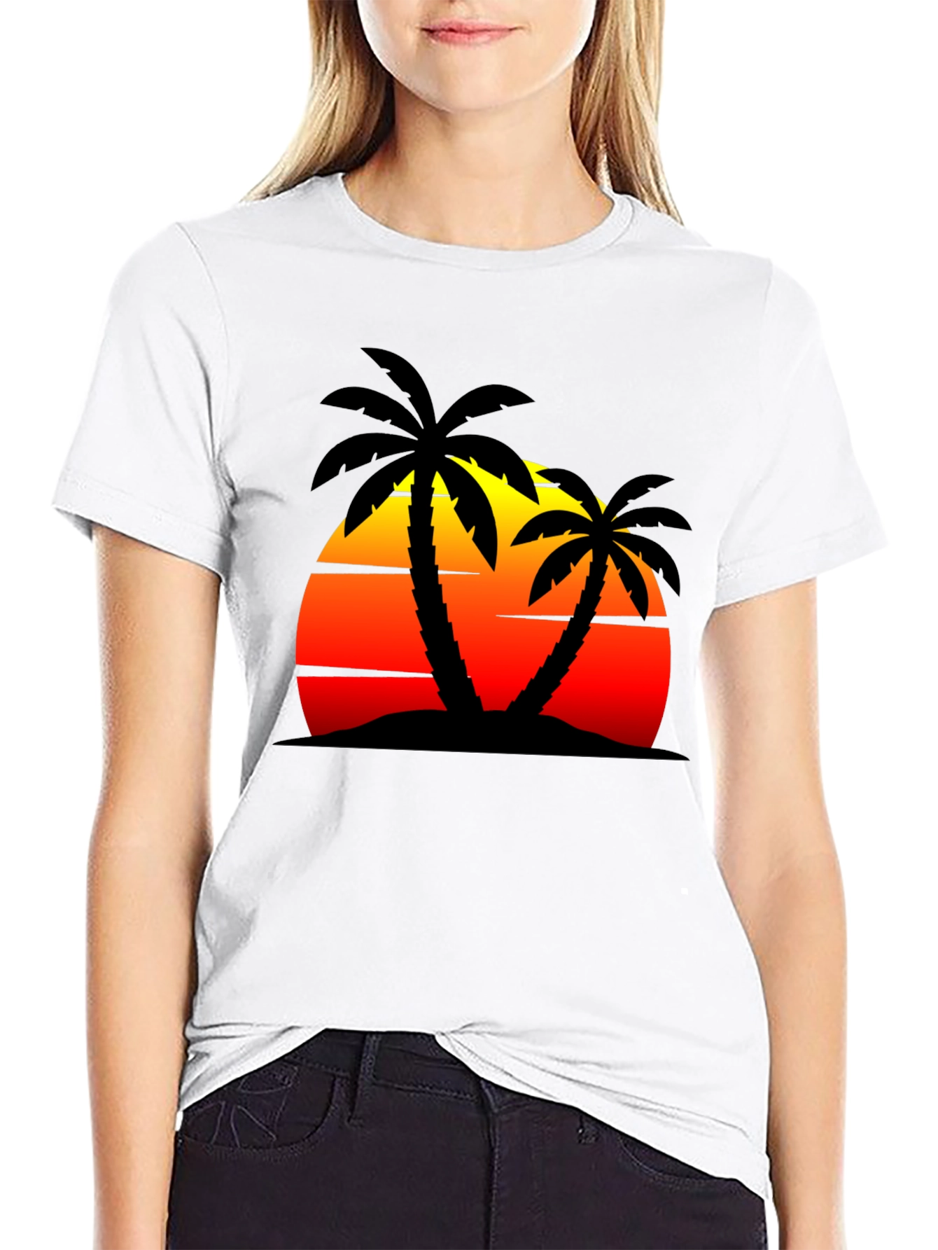 Sunset Palm Tree Graphic Black T-Shirt
