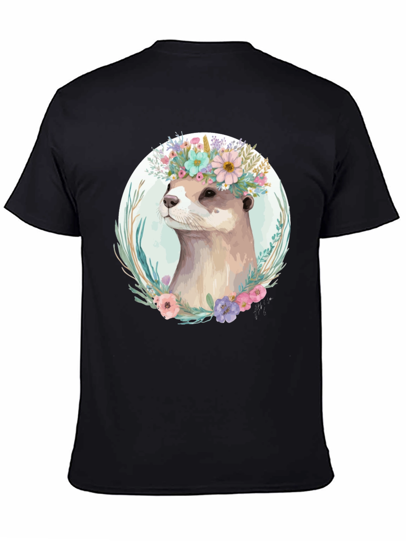 Otter Floral Crown T-Shirt - Stylish Animal Tee