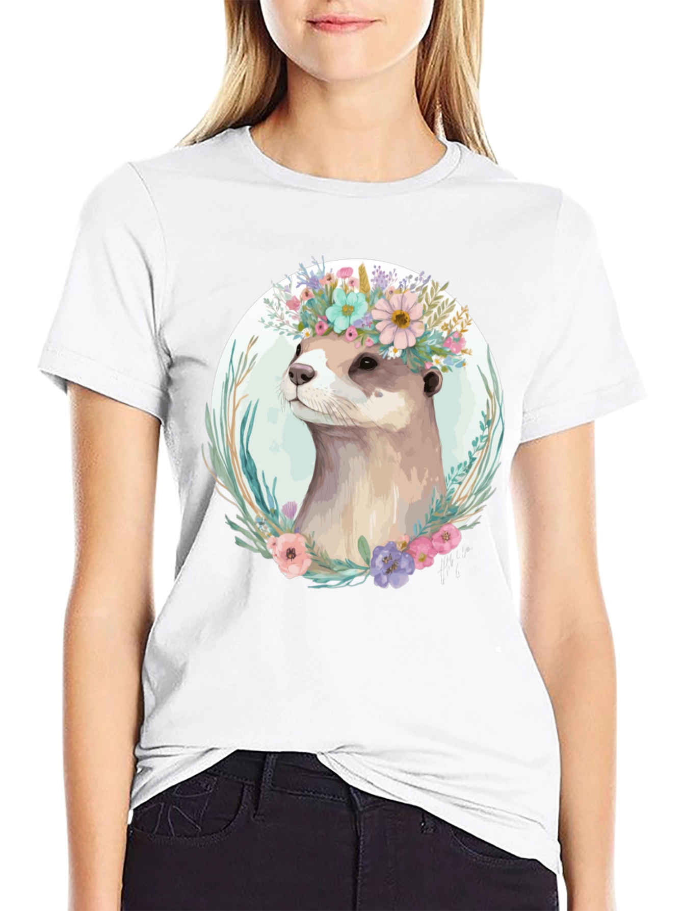 Otter Floral Crown T-Shirt - Stylish Animal Tee