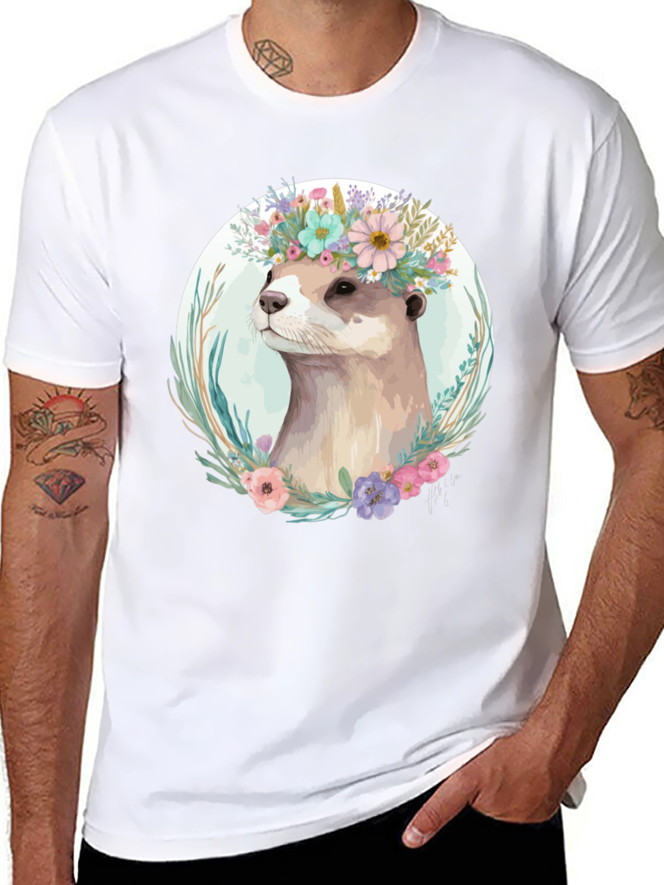 Otter Floral Crown T-Shirt - Stylish Animal Tee