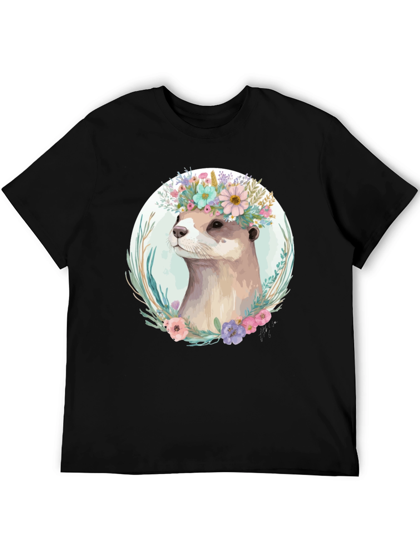 Otter Floral Crown T-Shirt - Stylish Animal Tee