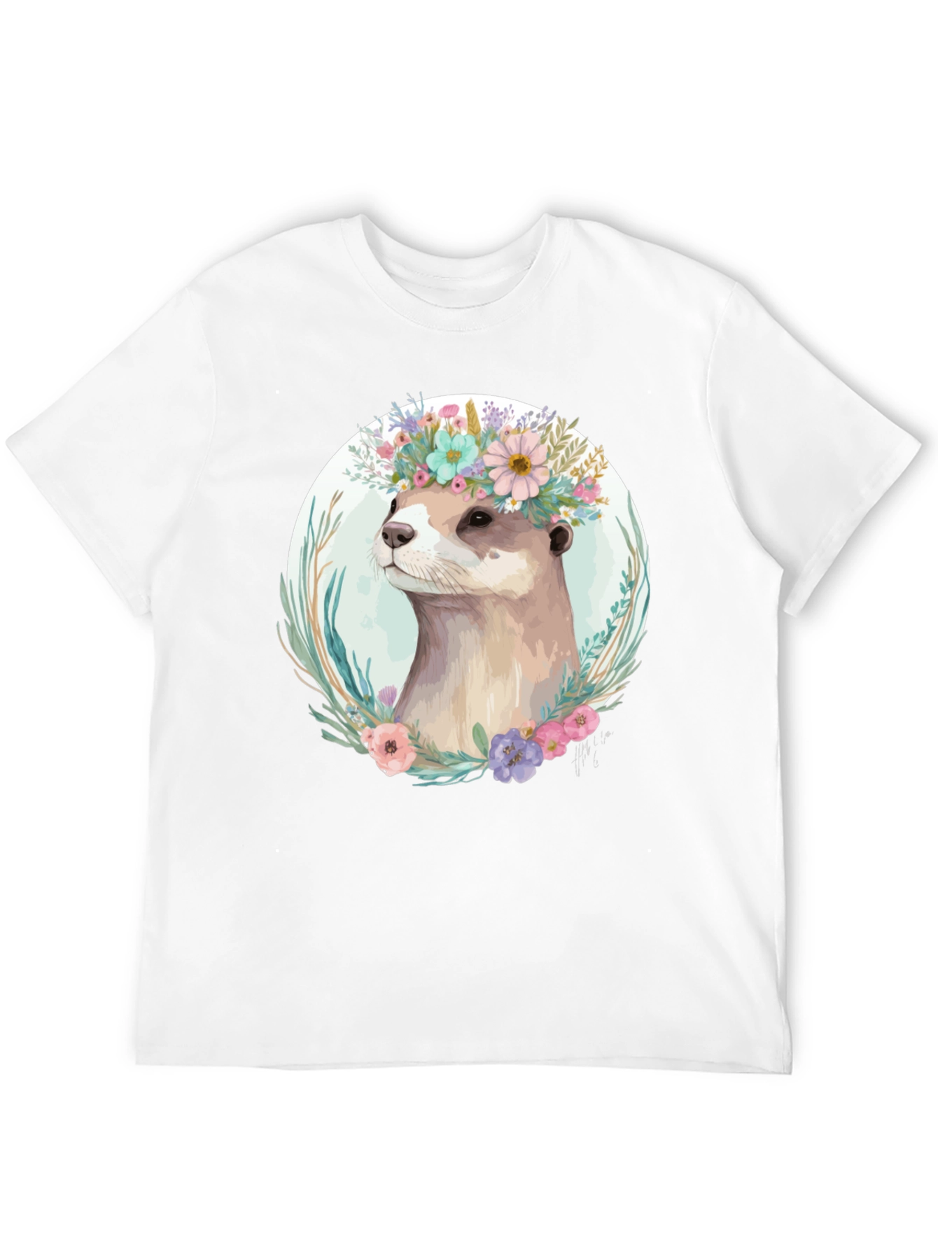 Otter Floral Crown T-Shirt - Stylish Animal Tee