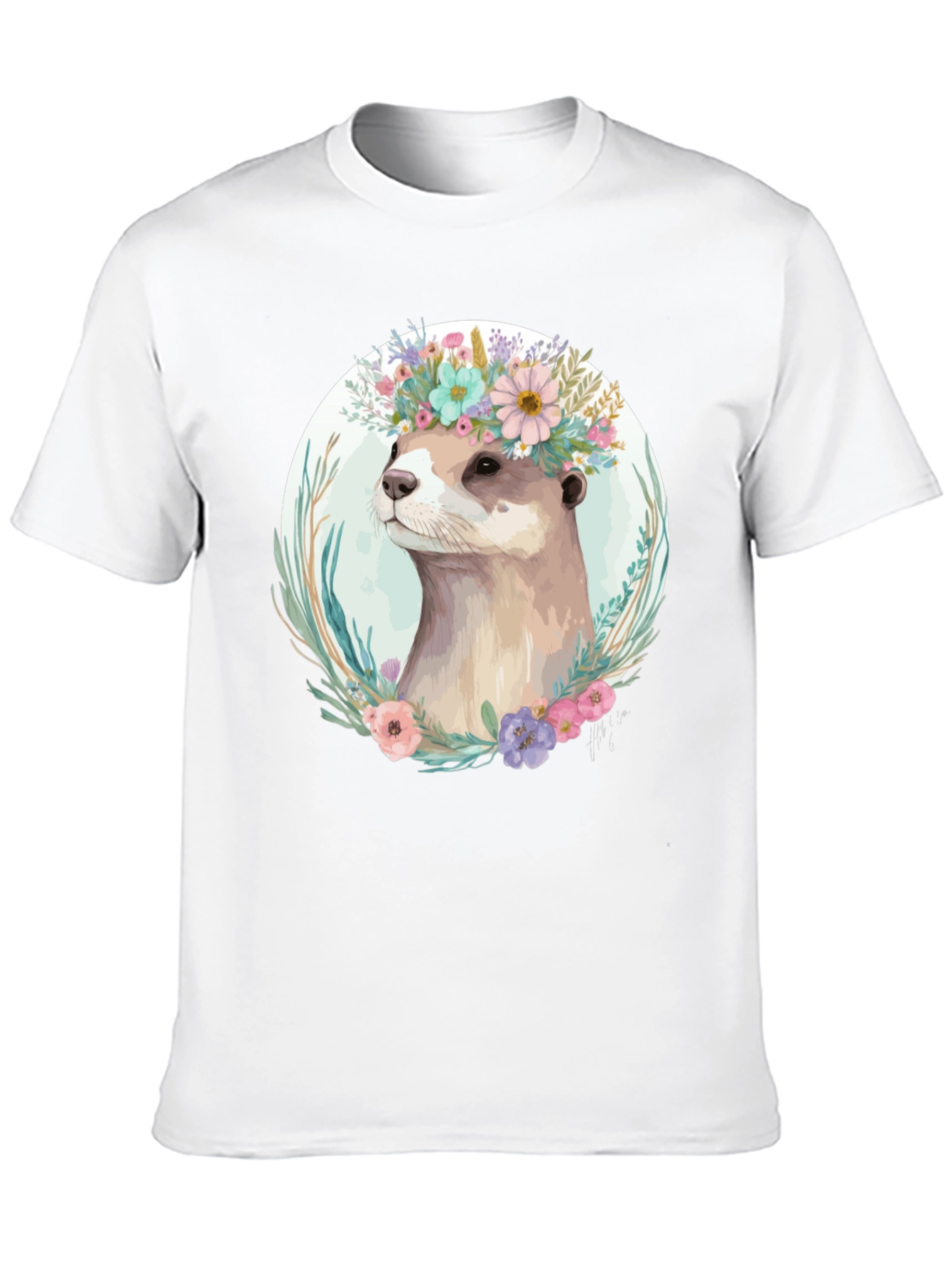 Otter Floral Crown T-Shirt - Stylish Animal Tee