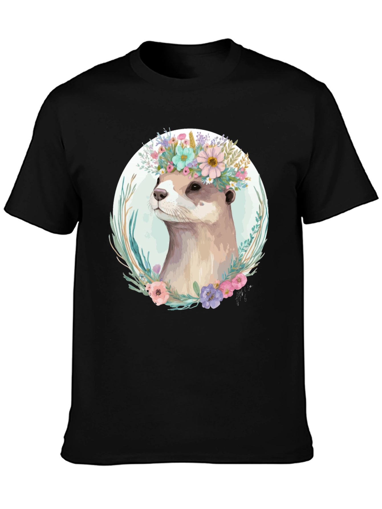 Otter Floral Crown T-Shirt - Stylish Animal Tee
