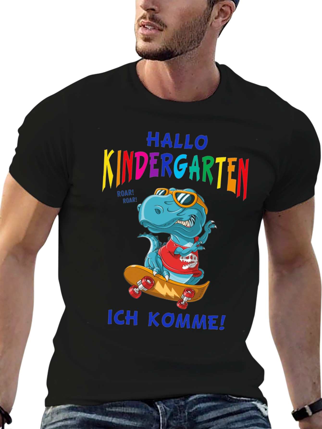 Kindergarten T-Shirt Dinosaurier Skateboarding Einschulung Geschenk