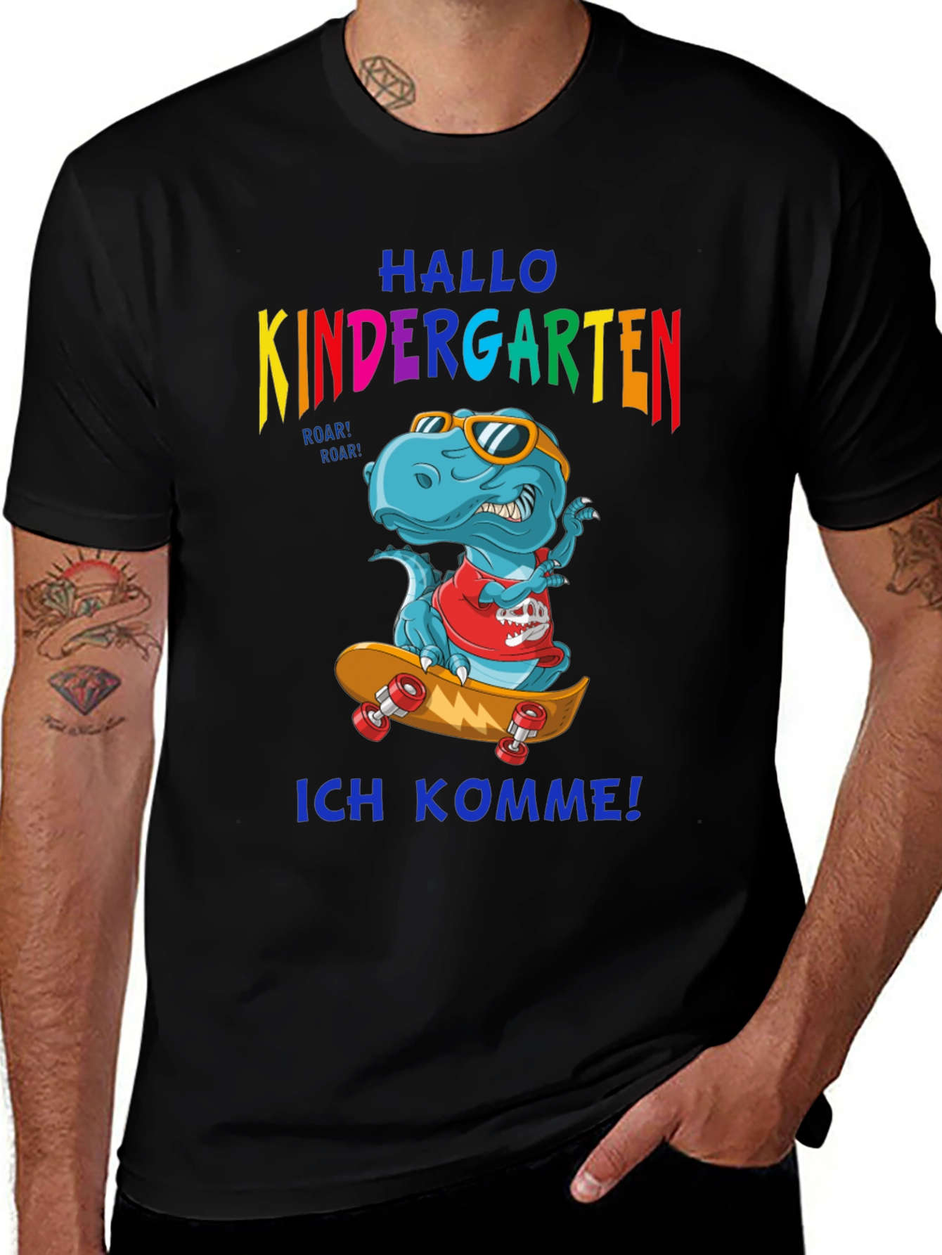 Kindergarten T-Shirt Dinosaurier Skateboarding Einschulung Geschenk