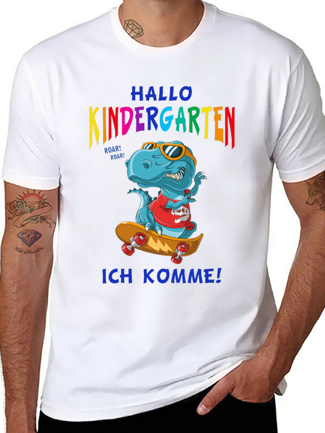 Kindergarten T-Shirt Dinosaurier Skateboarding Einschulung Geschenk