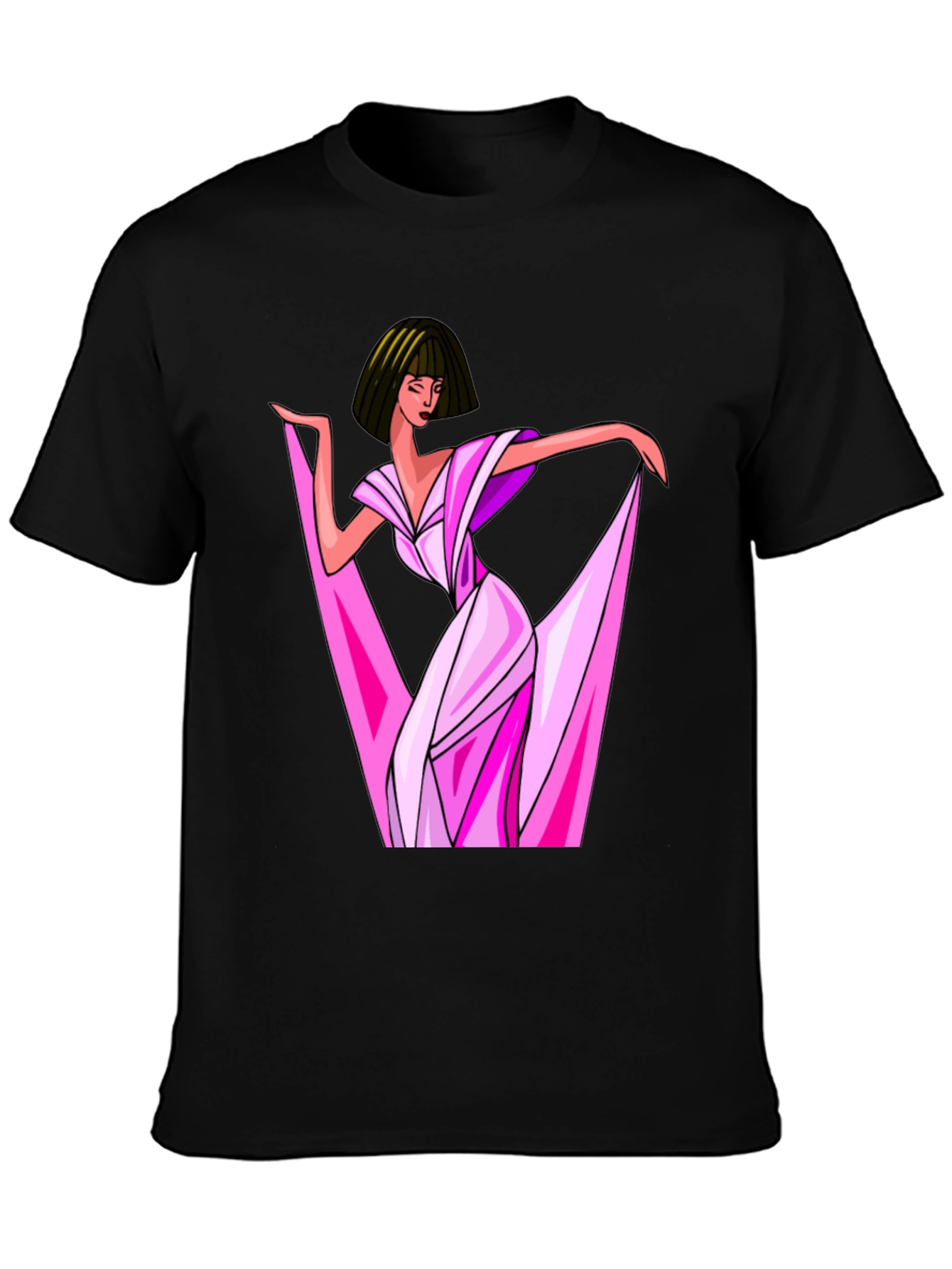 Stylish Woman Graphic Print Black T-Shirt