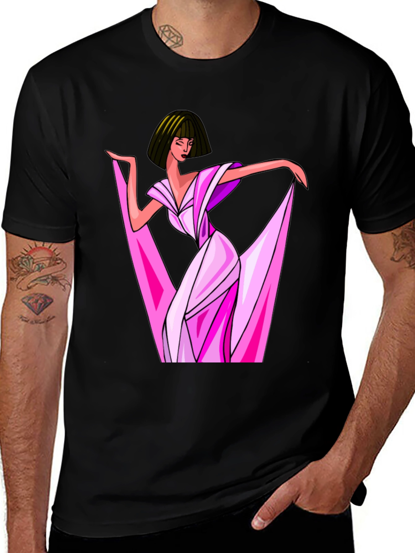 Stylish Woman Graphic Print Black T-Shirt