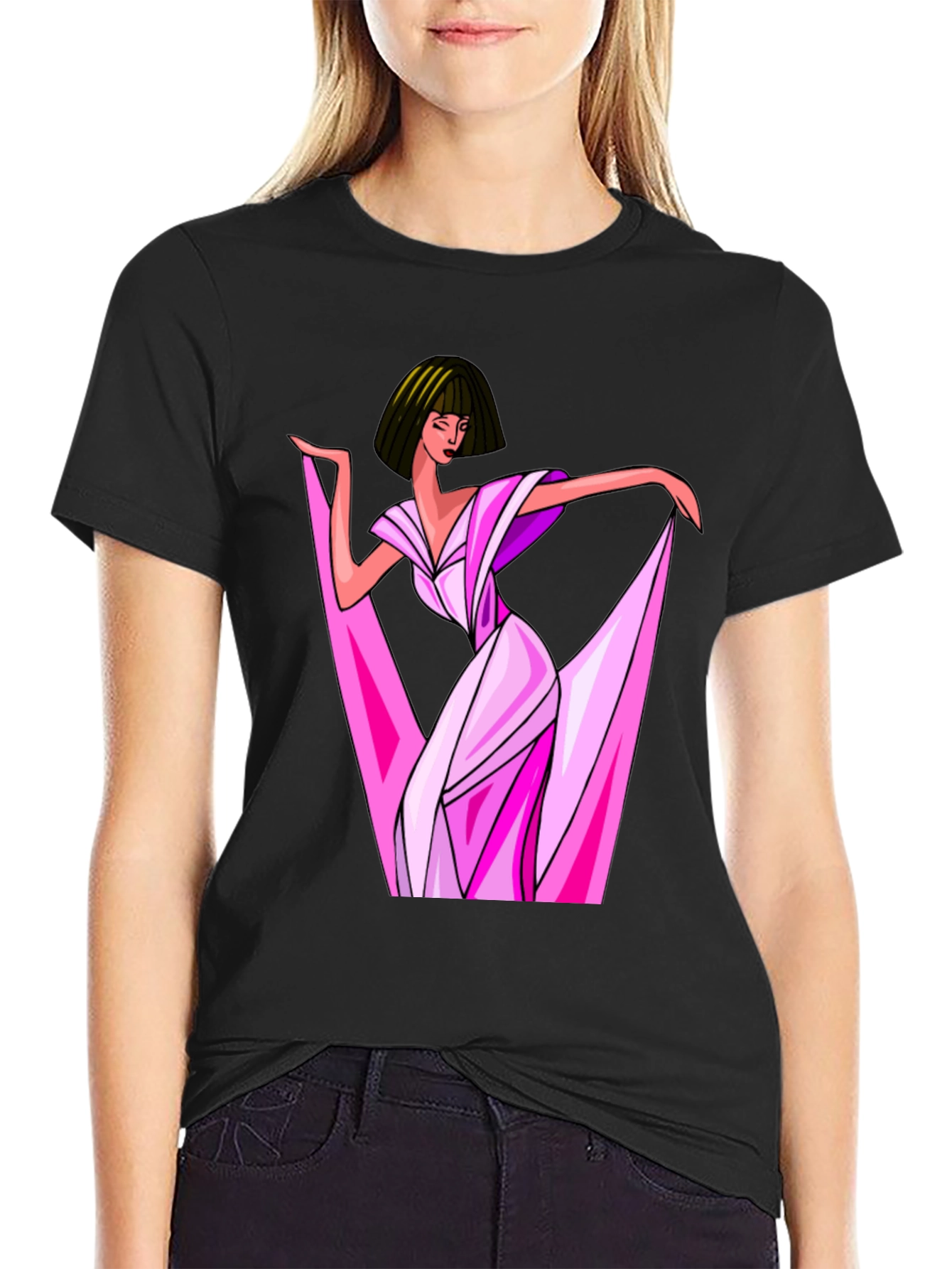 Stylish Woman Graphic Print Black T-Shirt