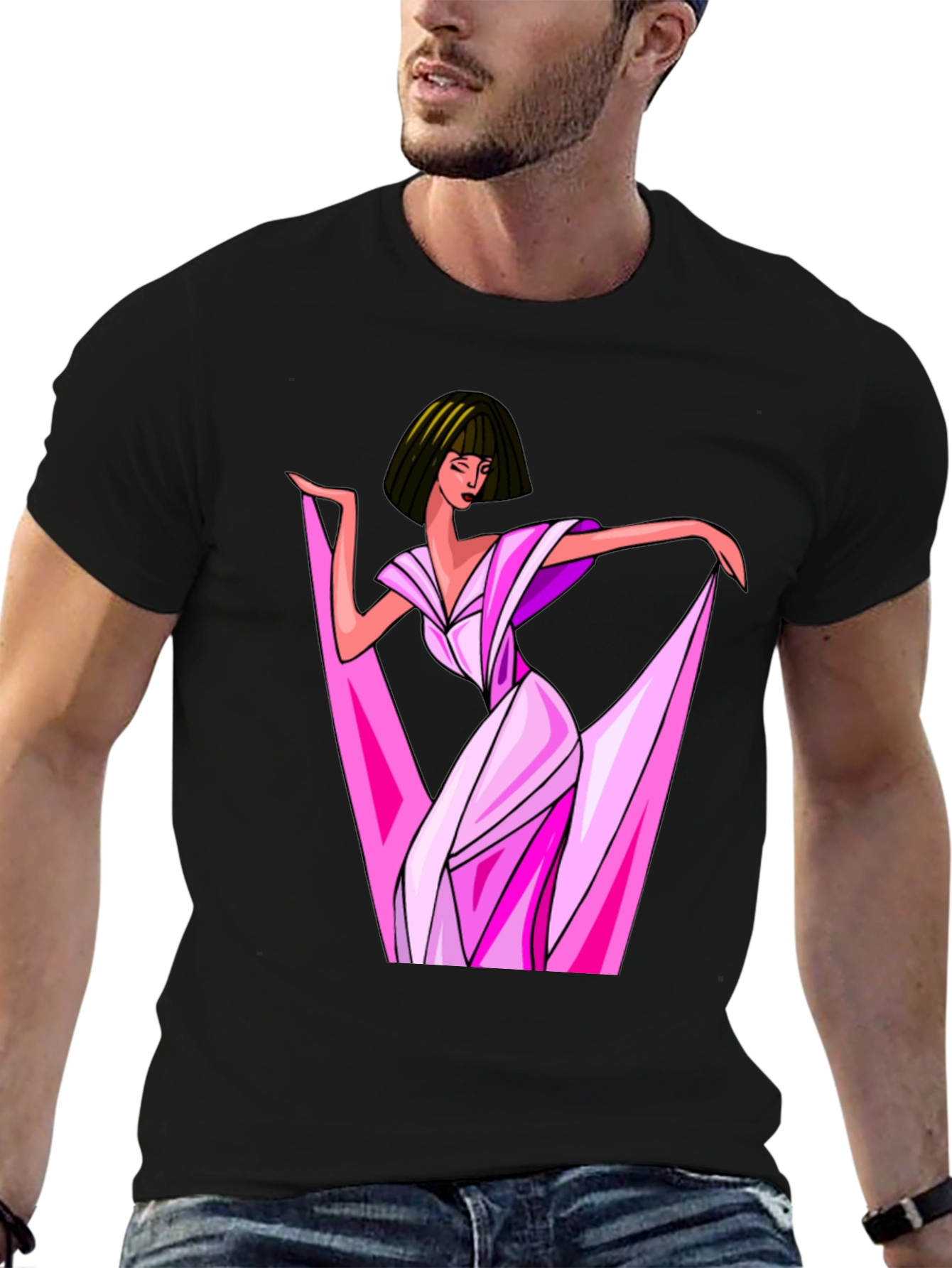 Stylish Woman Graphic Print Black T-Shirt