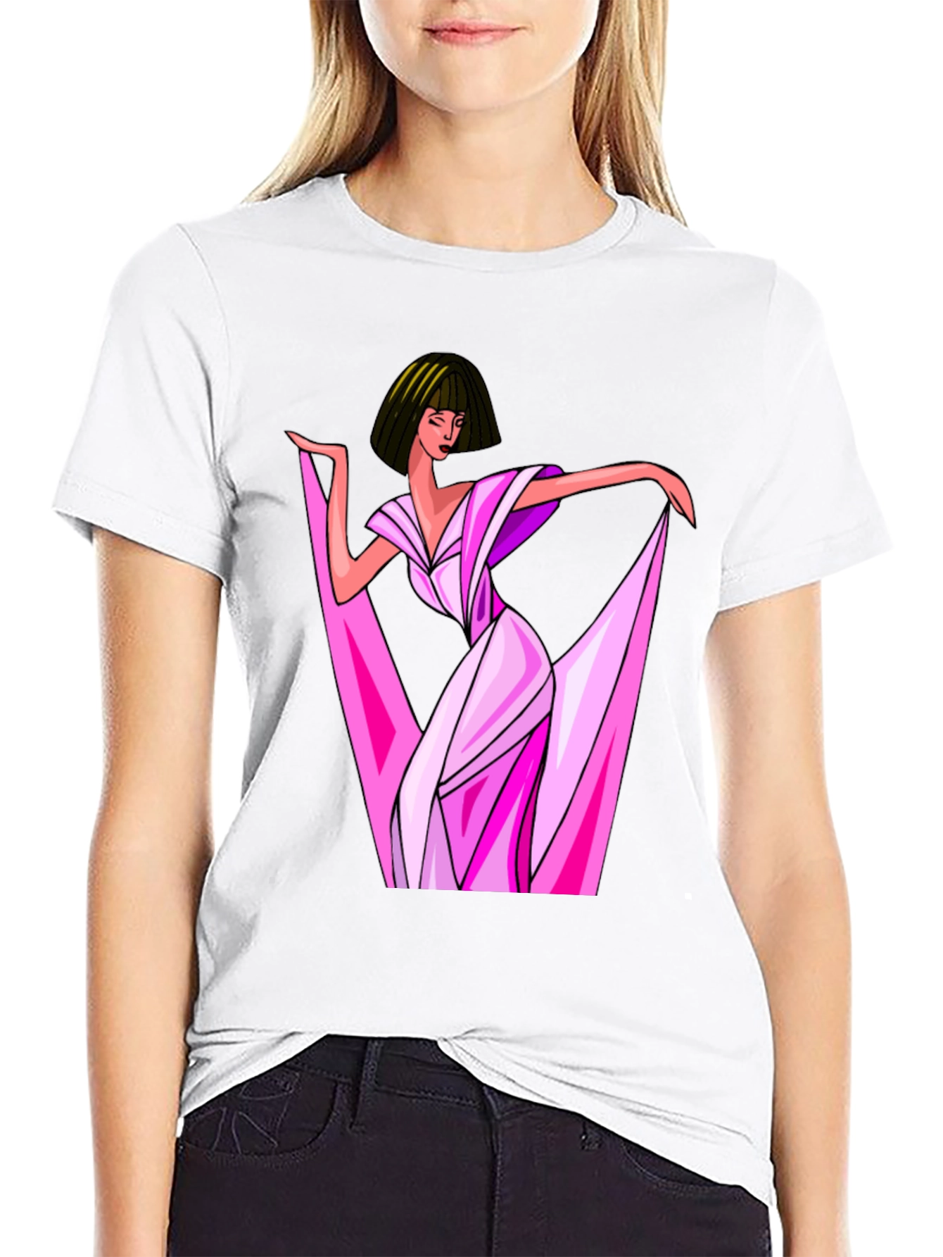 Stylish Woman Graphic Print Black T-Shirt