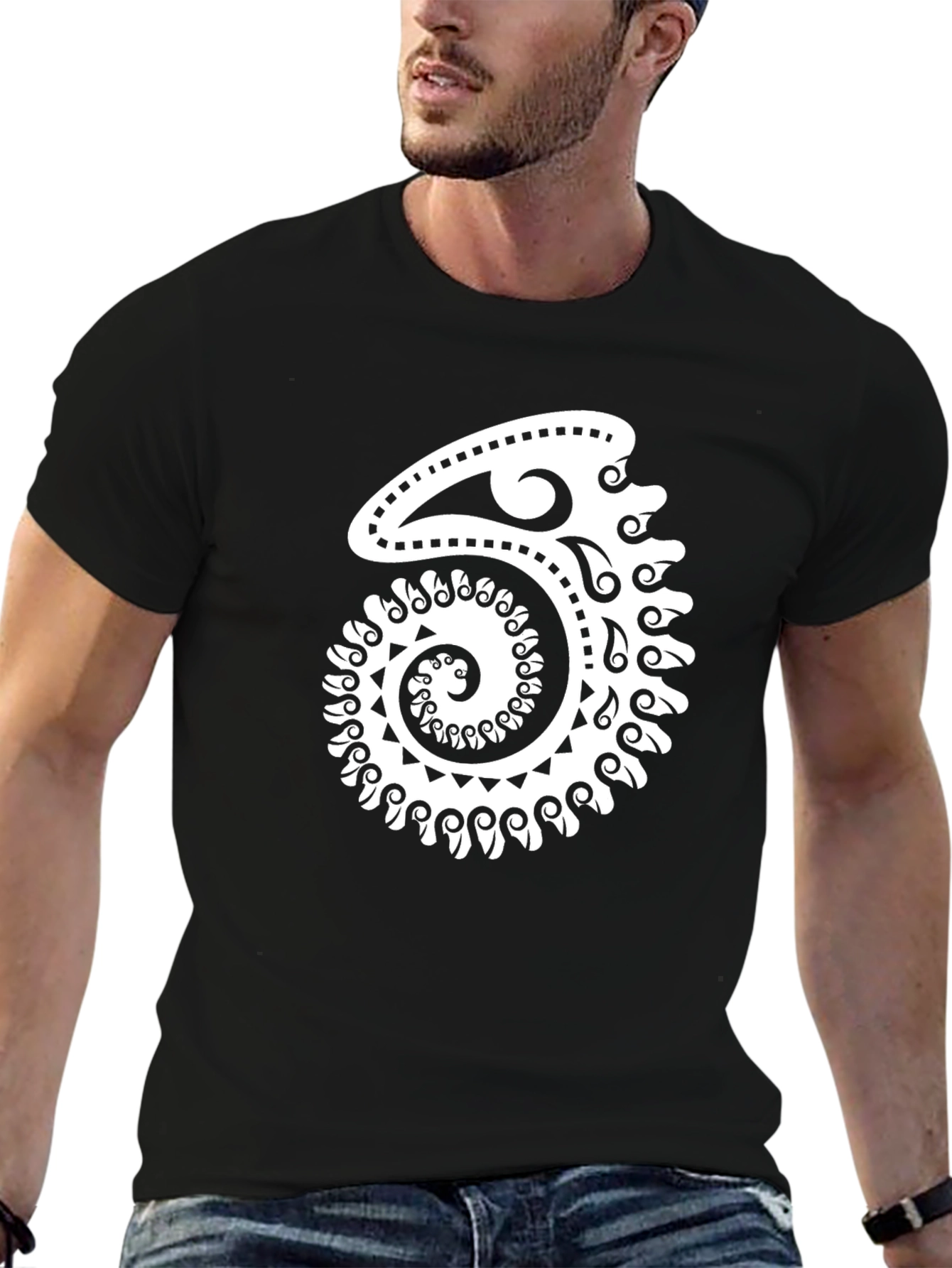 Tribal Spiral Design Black T-Shirt