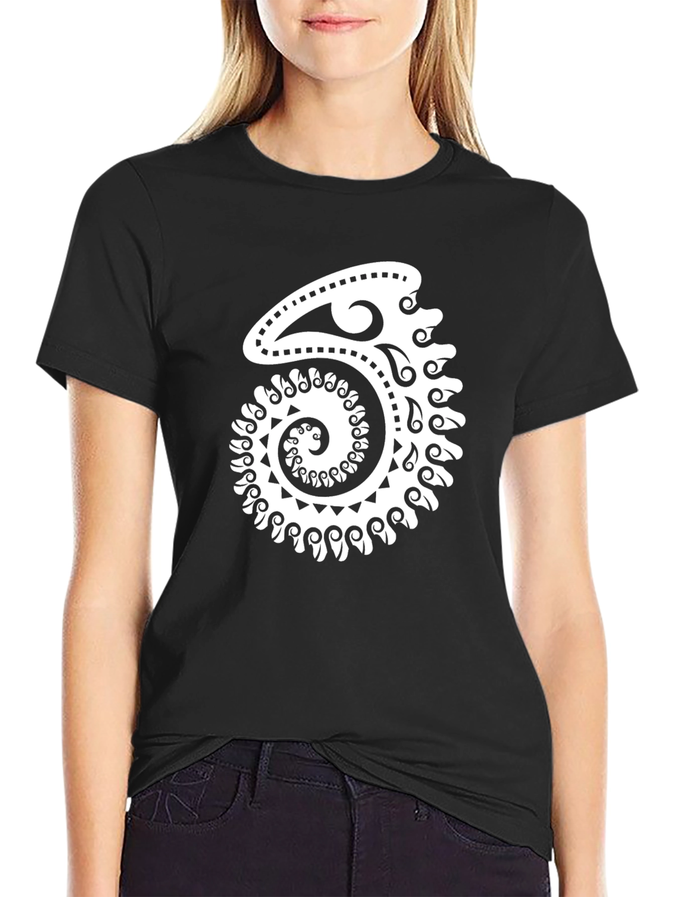 Tribal Spiral Design Black T-Shirt