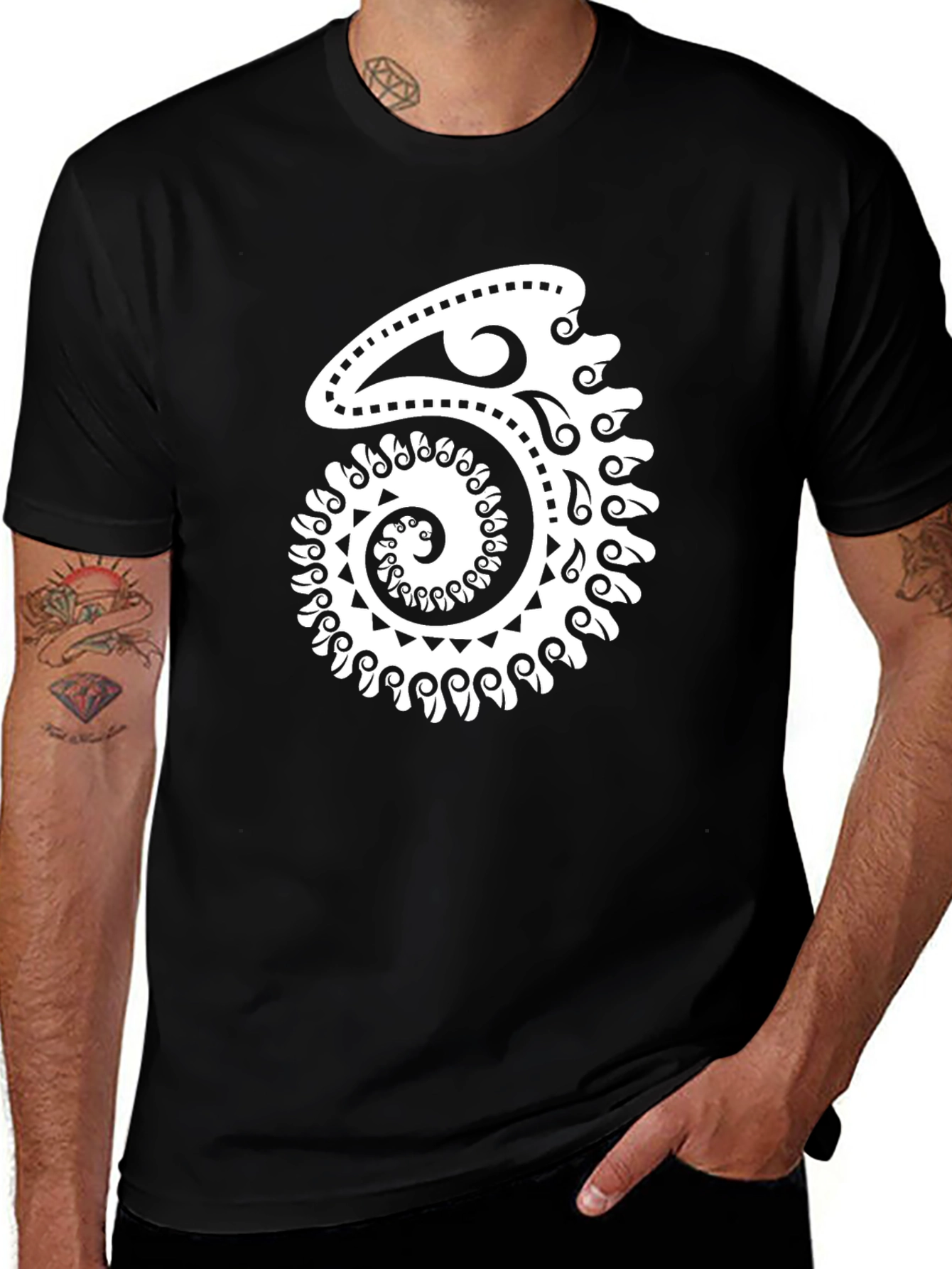 Tribal Spiral Design Black T-Shirt