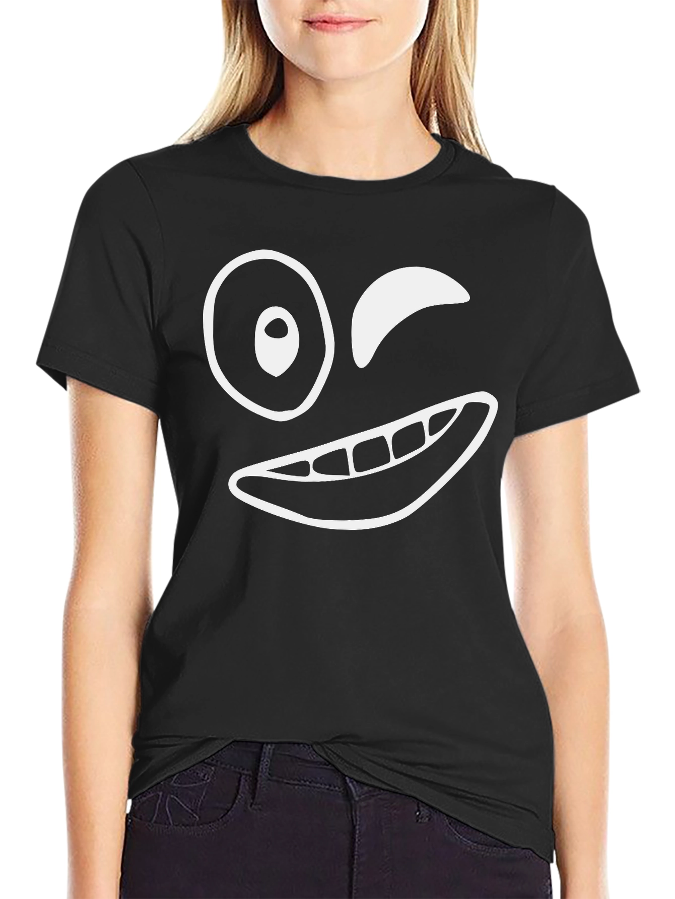 Winking Face Graphic Tee - Fun Black T-Shirt