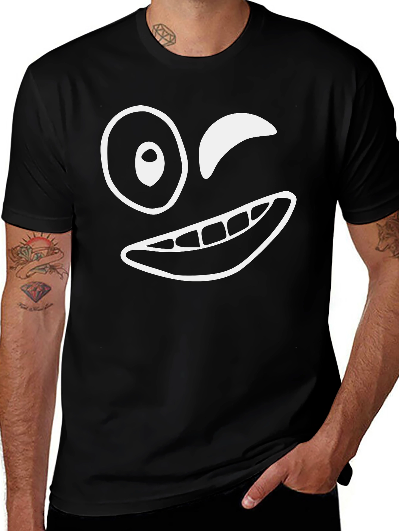 Winking Face Graphic Tee - Fun Black T-Shirt