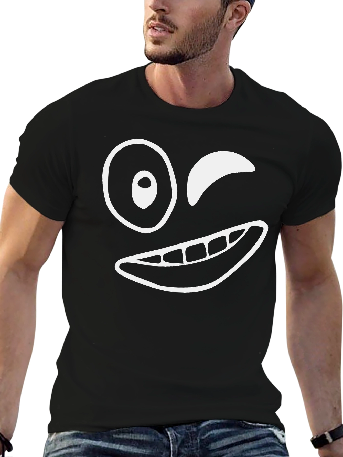 Winking Face Graphic Tee - Fun Black T-Shirt