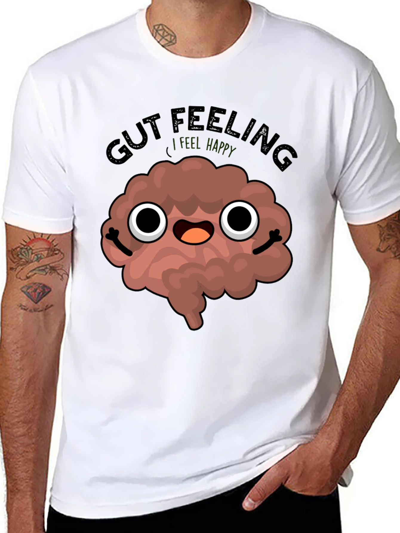 Gut Feeling Happy Cartoon Brain T-Shirt