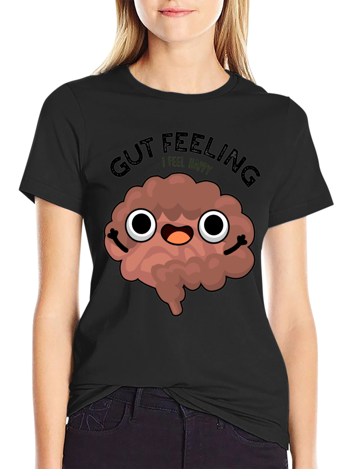Gut Feeling Happy Cartoon Brain T-Shirt