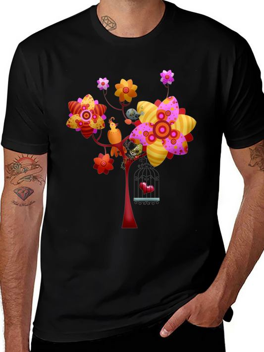 Floral Birdcage Graphic Tee - Unique Design