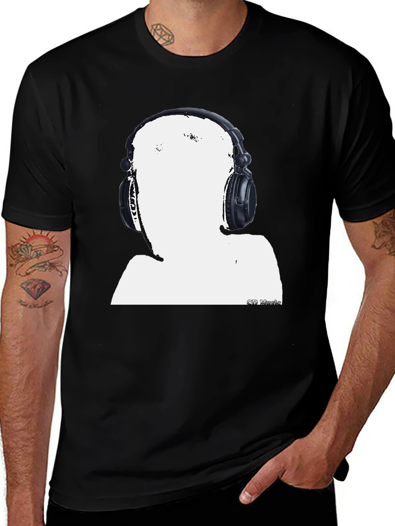 Abstract DJ Graphic Tee - Black Casual T-Shirt