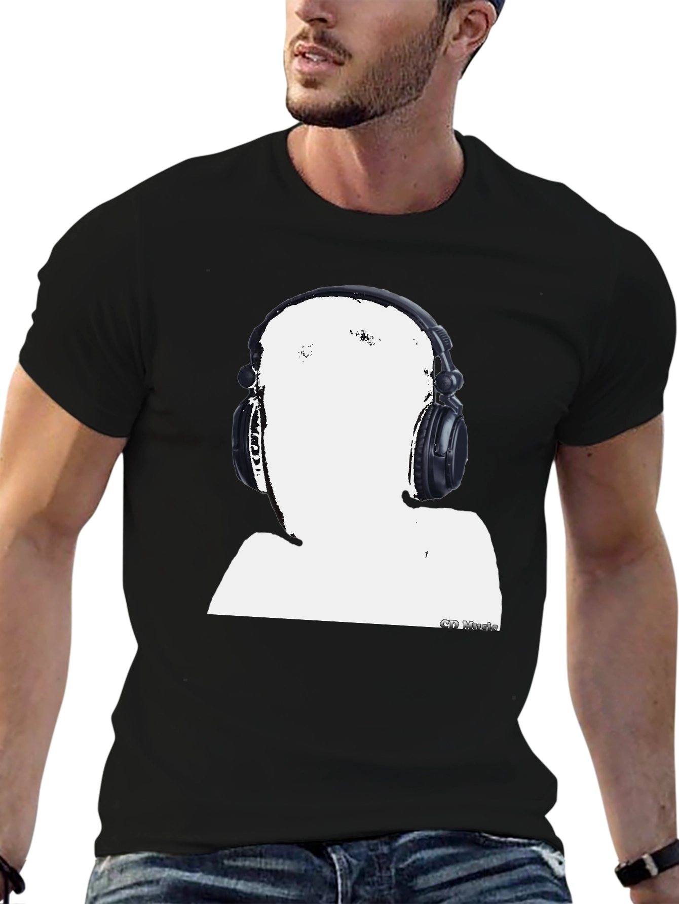 Abstract DJ Graphic Tee - Black Casual T-Shirt