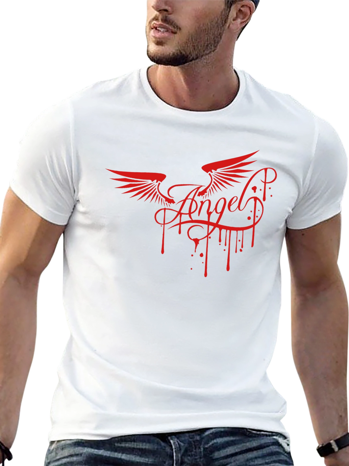 Angel Wings Graphic Print Mens Black T-Shirt