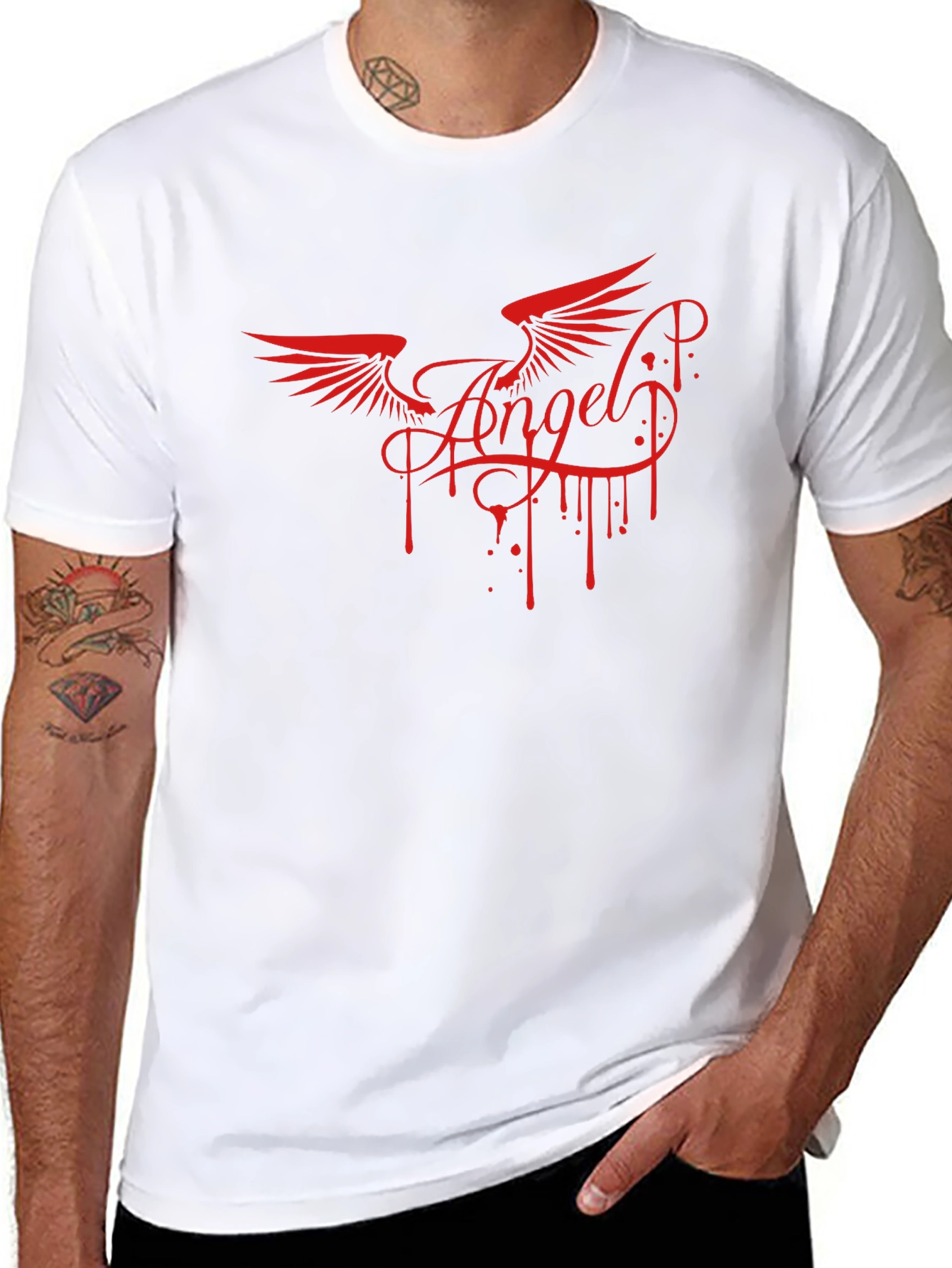 Angel Wings Graphic Print Mens Black T-Shirt