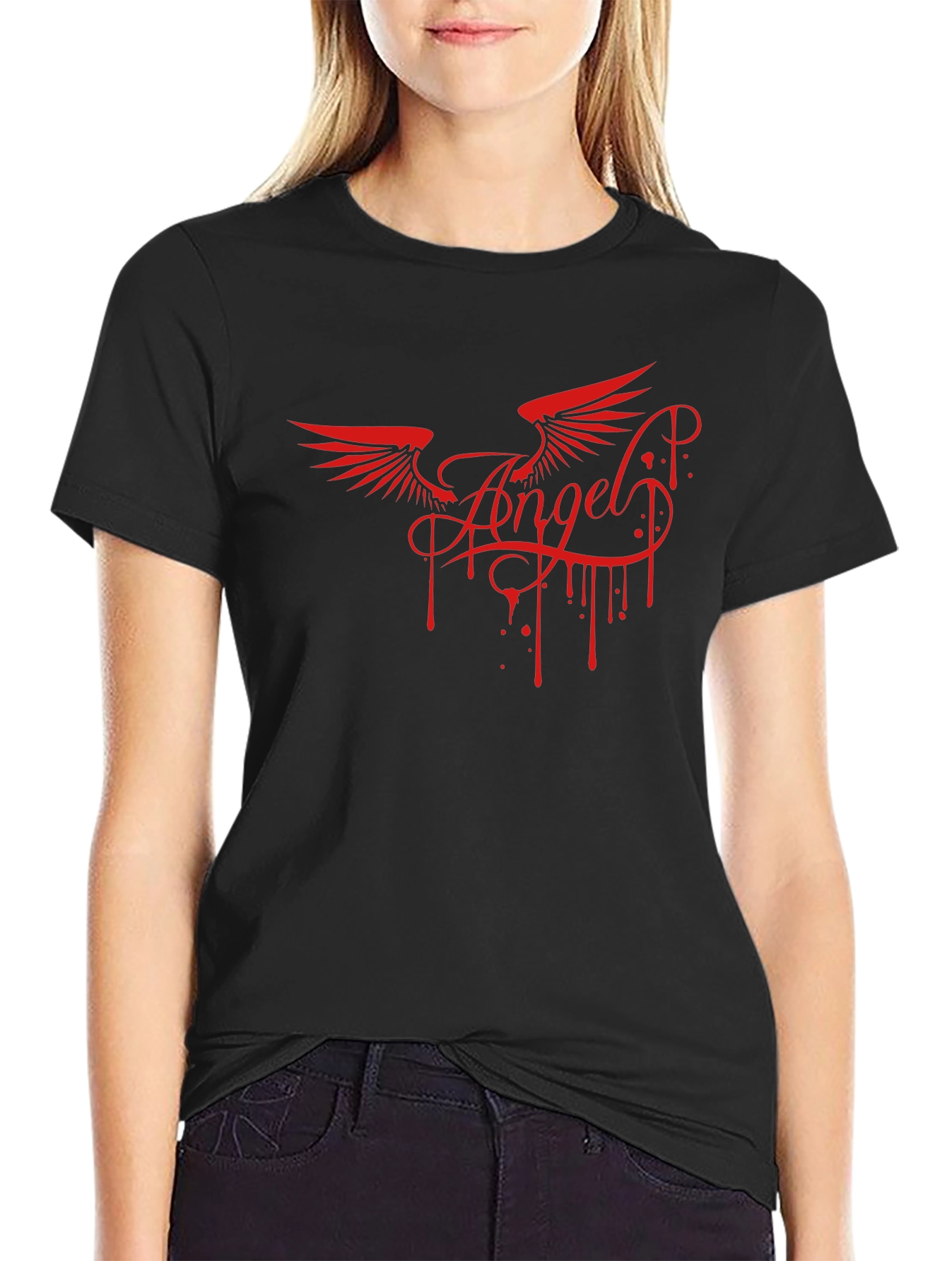 Angel Wings Graphic Print Mens Black T-Shirt