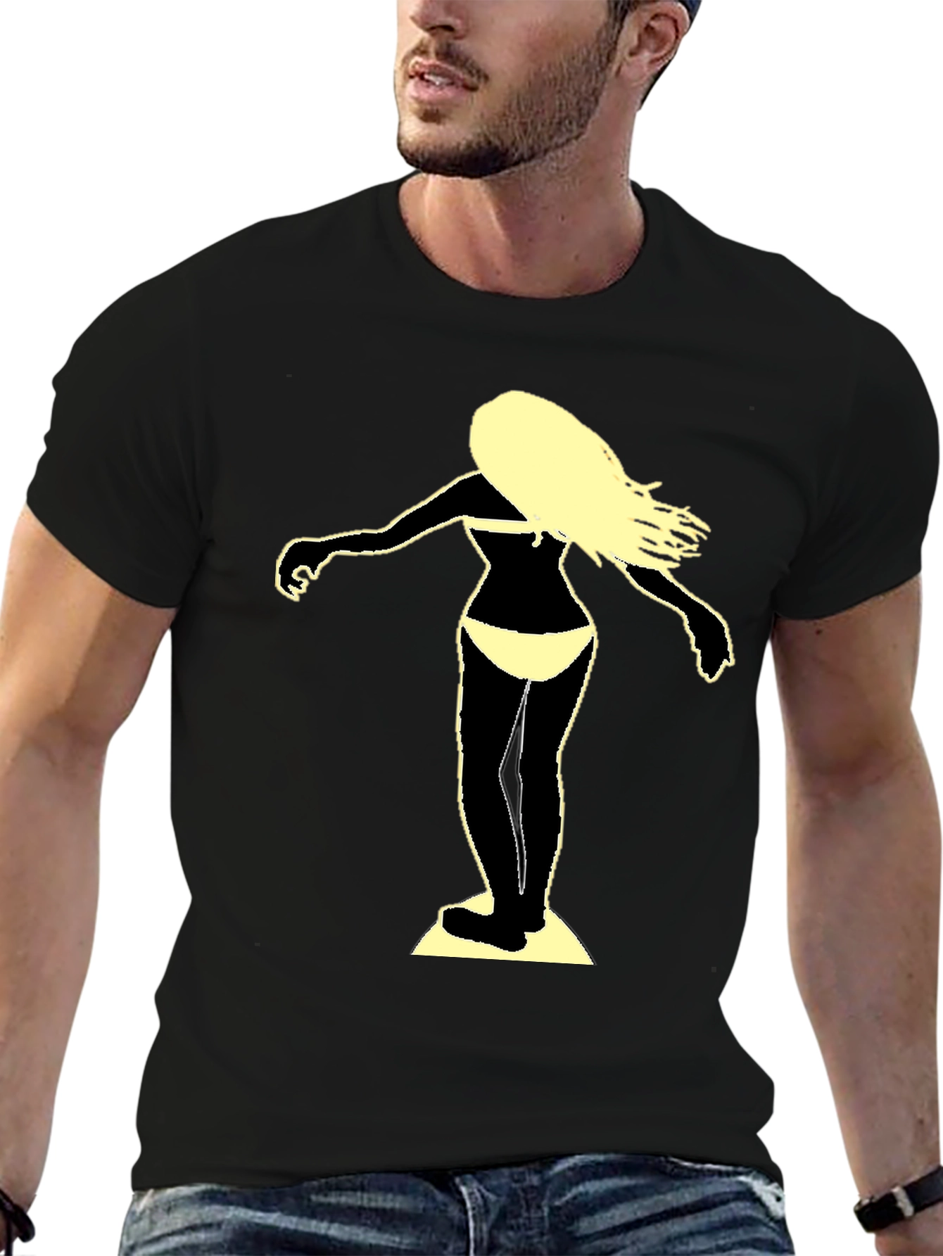 Surfer Girl Graphic Tee - Black Cotton T-Shirt