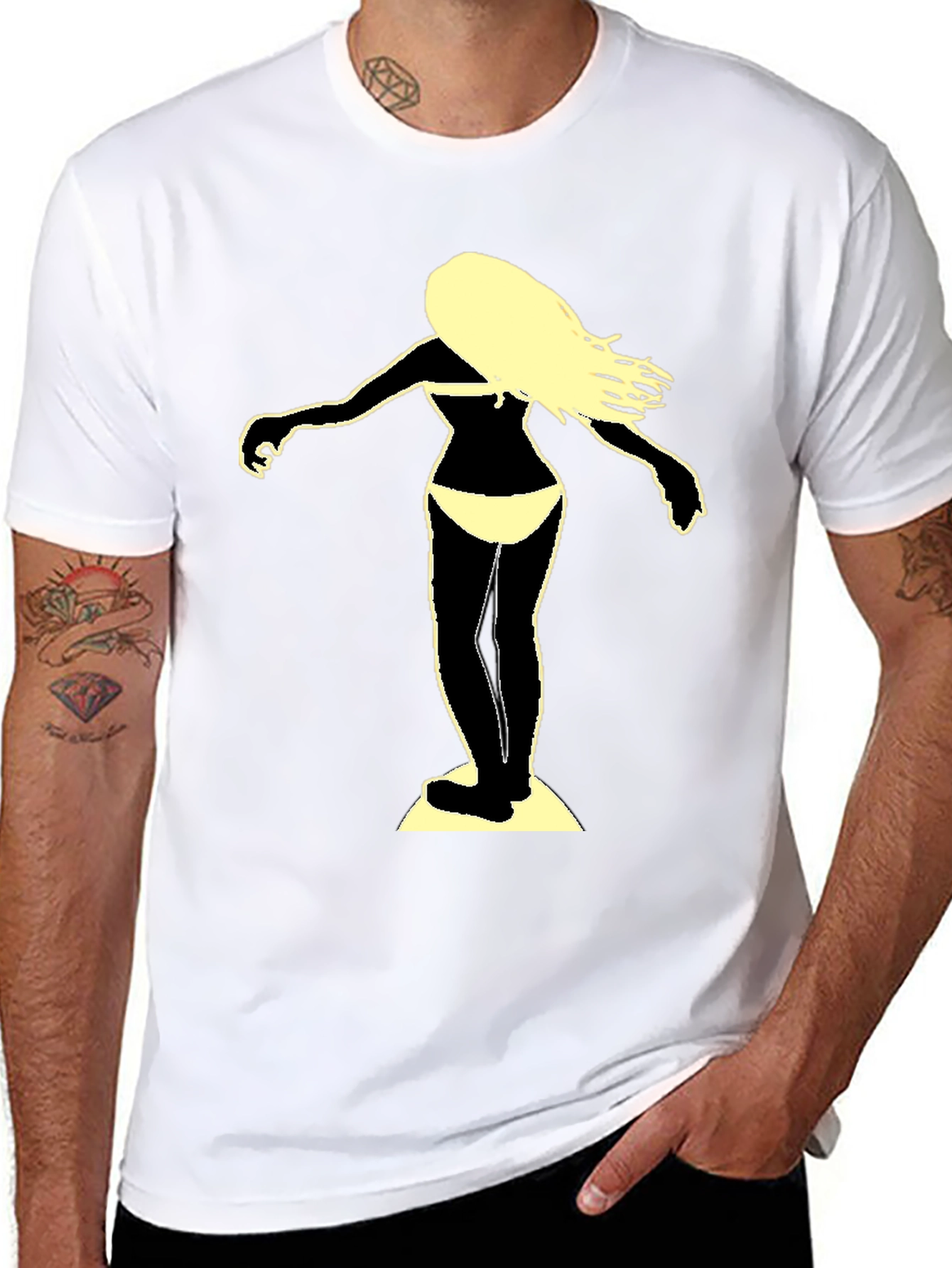Surfer Girl Graphic Tee - Black Cotton T-Shirt