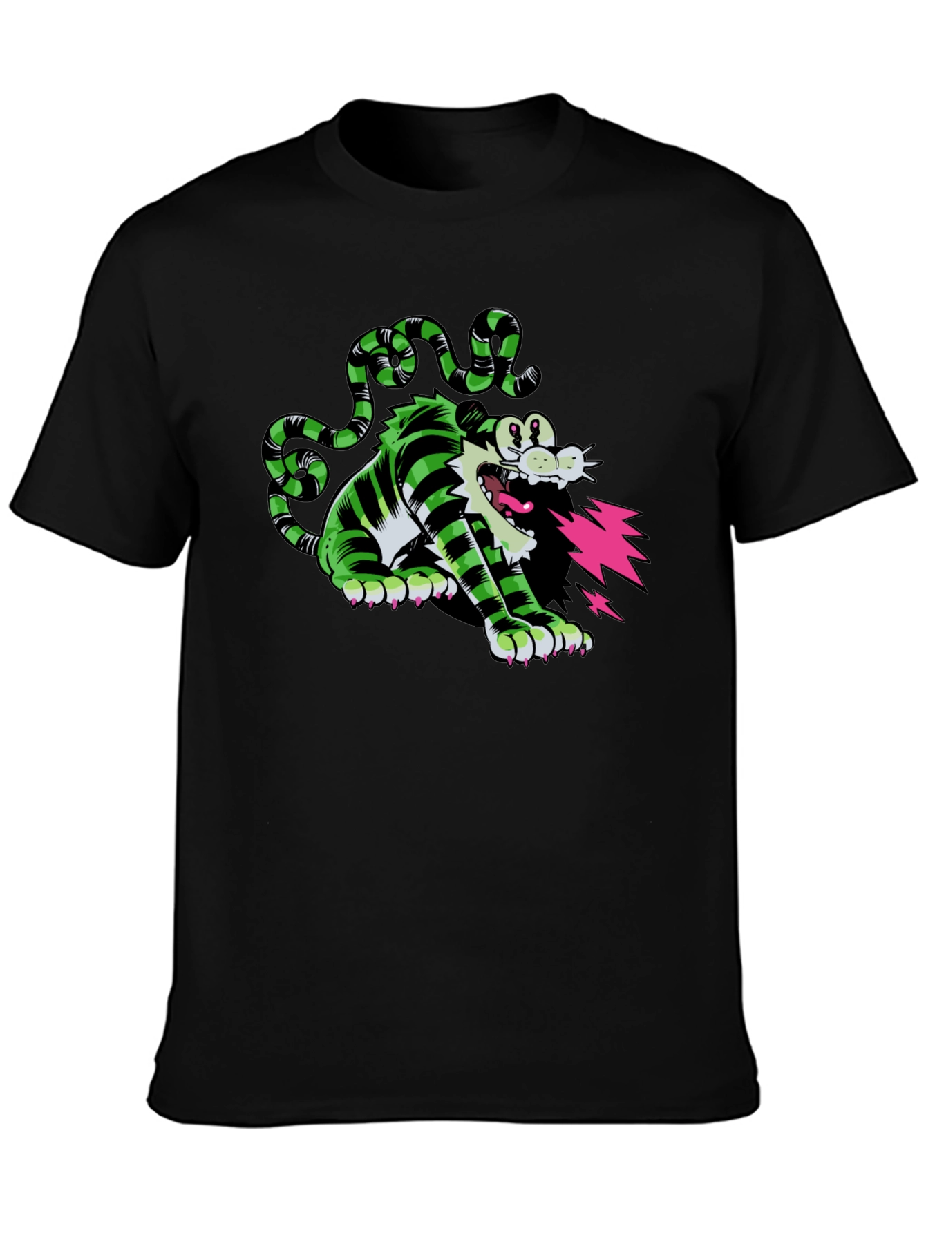 Cartoon Cat T-Shirt - Green and Black