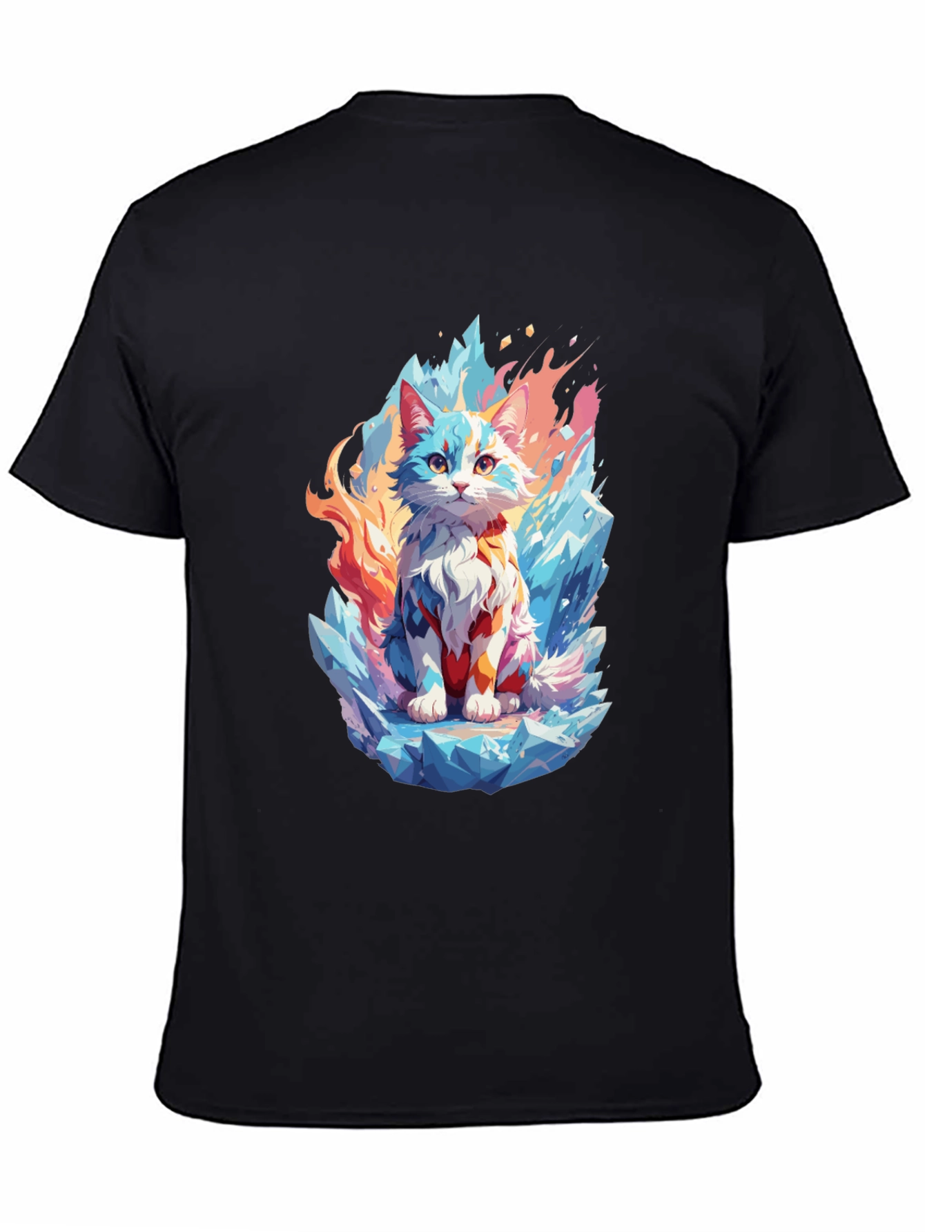 Ice & Fire Cat Graphic Black T-Shirt