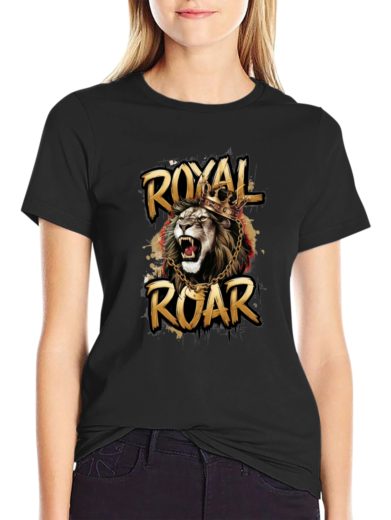 Royal Roar Lion Graphic T-Shirt - Stylish Black Tee