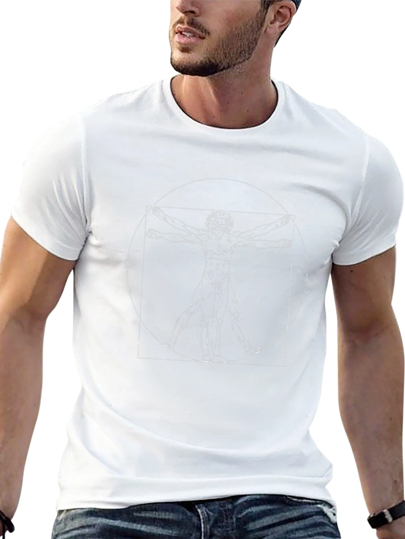 Vitruvian Man Graphic Tee - Artistic Black T-Shirt