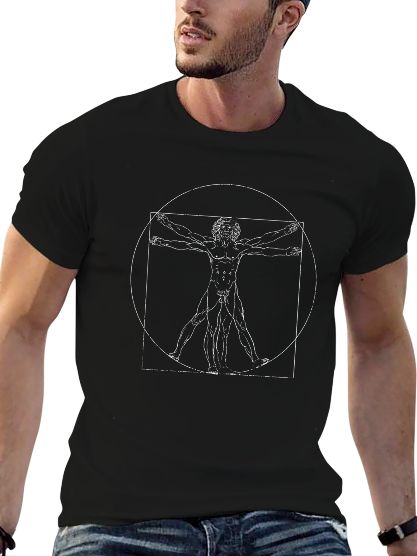 Vitruvian Man Graphic Tee - Artistic Black T-Shirt