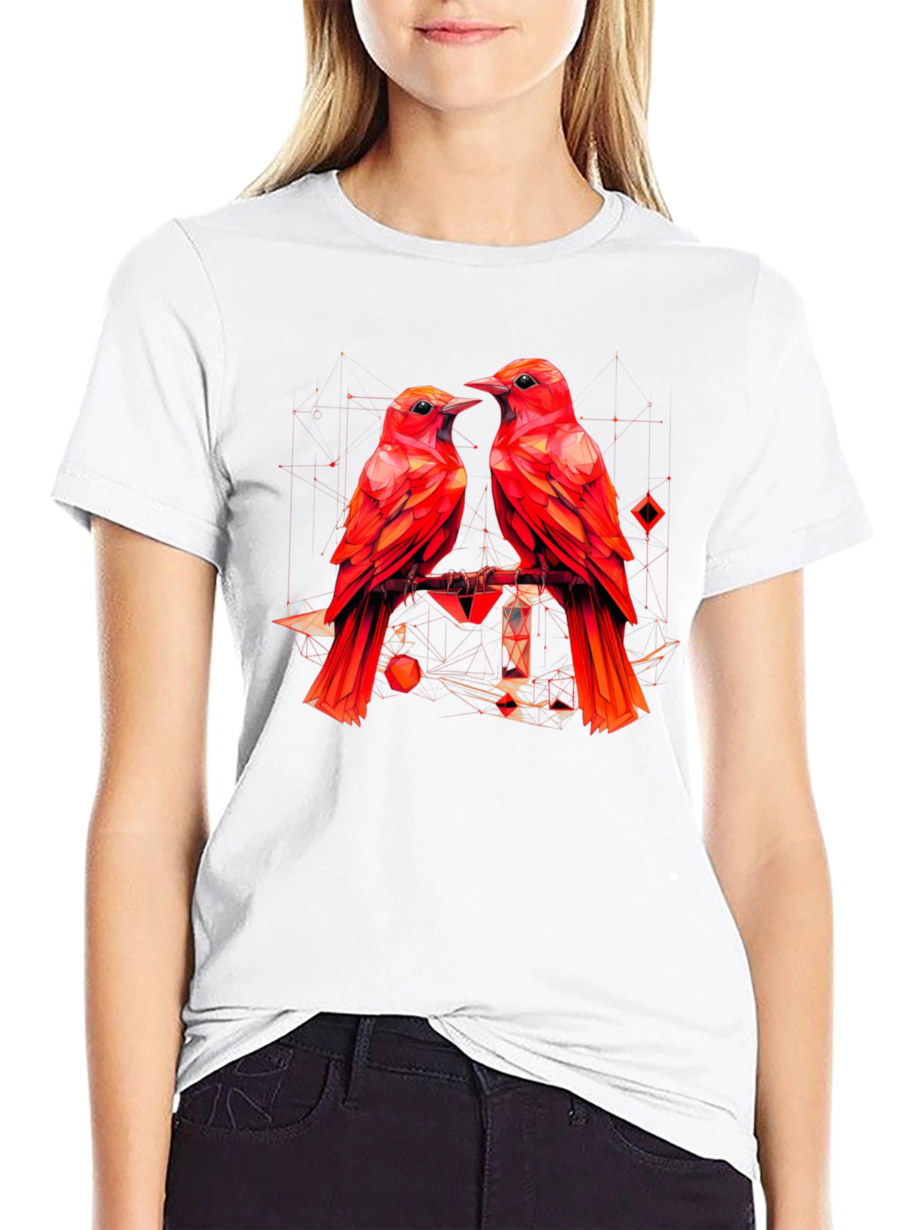 Geometric Bird Print Black T-Shirt