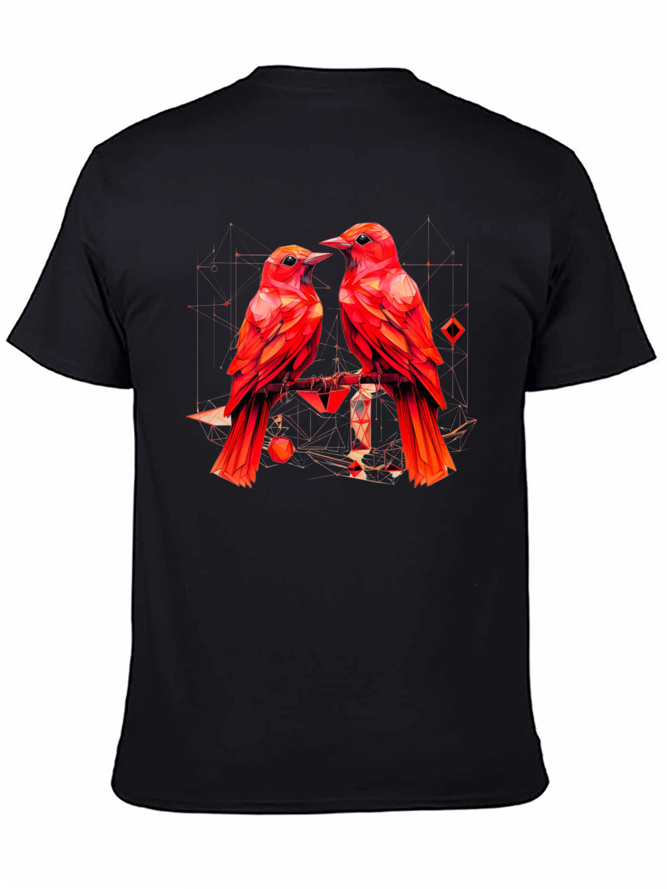 Geometric Bird Print Black T-Shirt