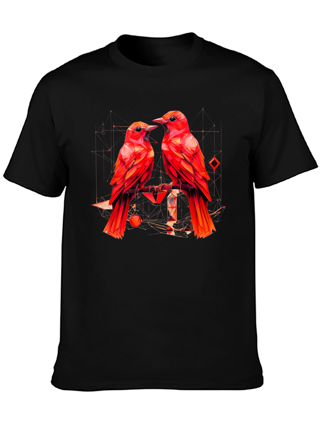 Geometric Bird Print Black T-Shirt
