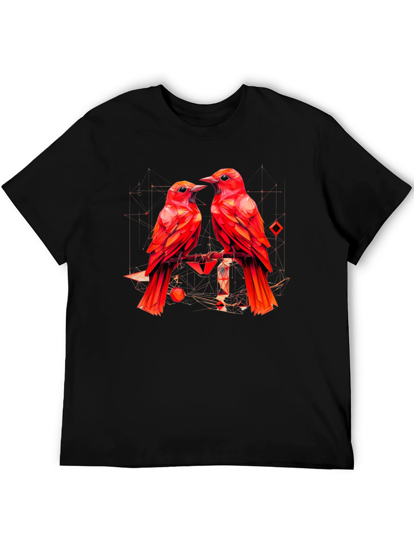 Geometric Bird Print Black T-Shirt