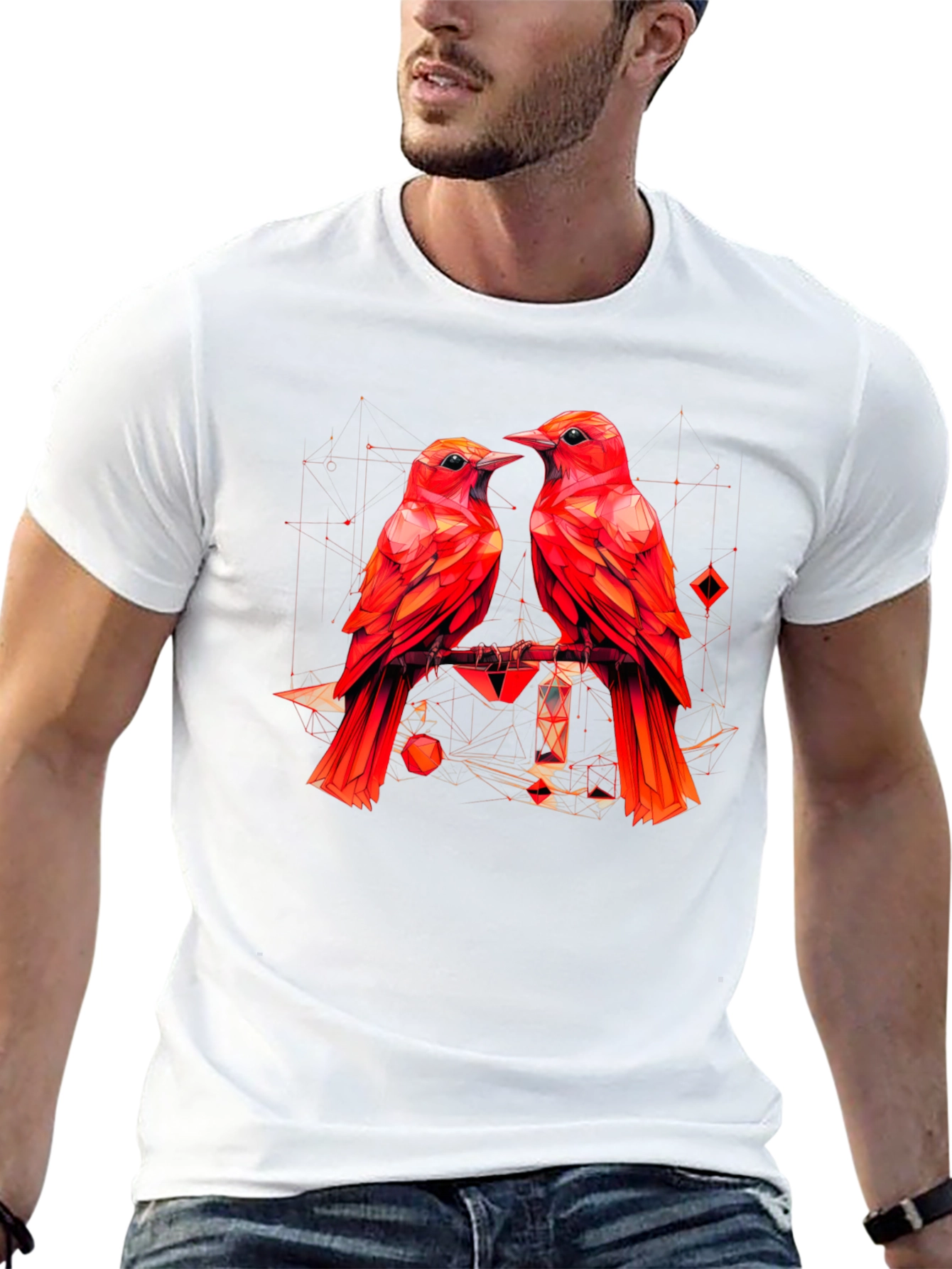 Geometric Bird Print Black T-Shirt