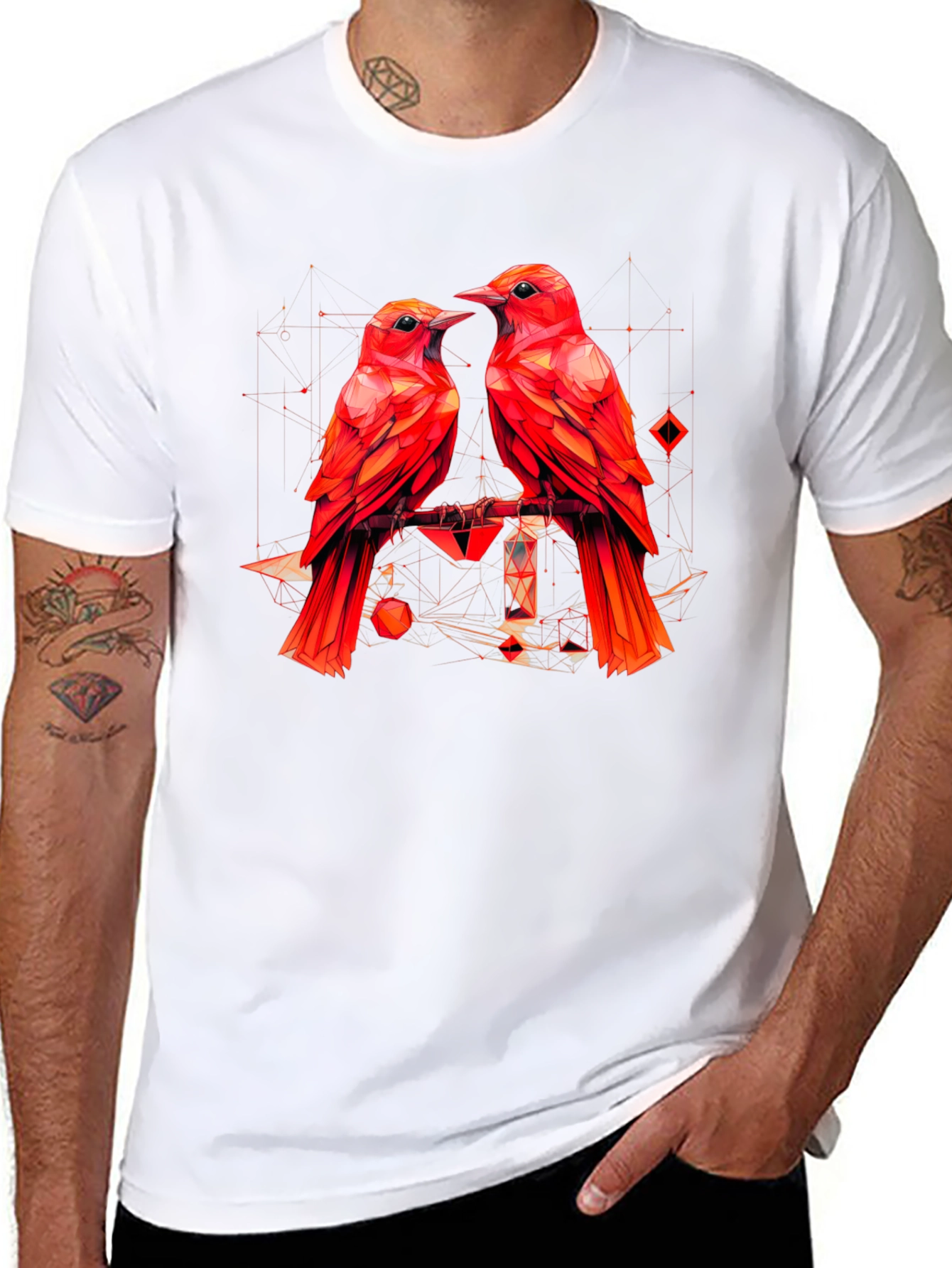 Geometric Bird Print Black T-Shirt